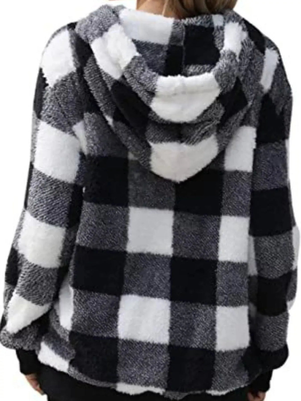 Full Size Plaid Sherpa Drawstring Hoodie Plus Size 8
