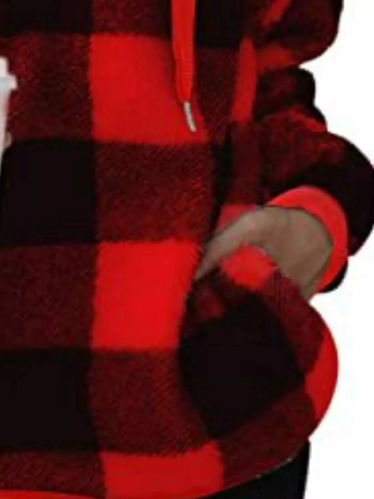 Full Size Plaid Sherpa Drawstring Hoodie Plus Size 19
