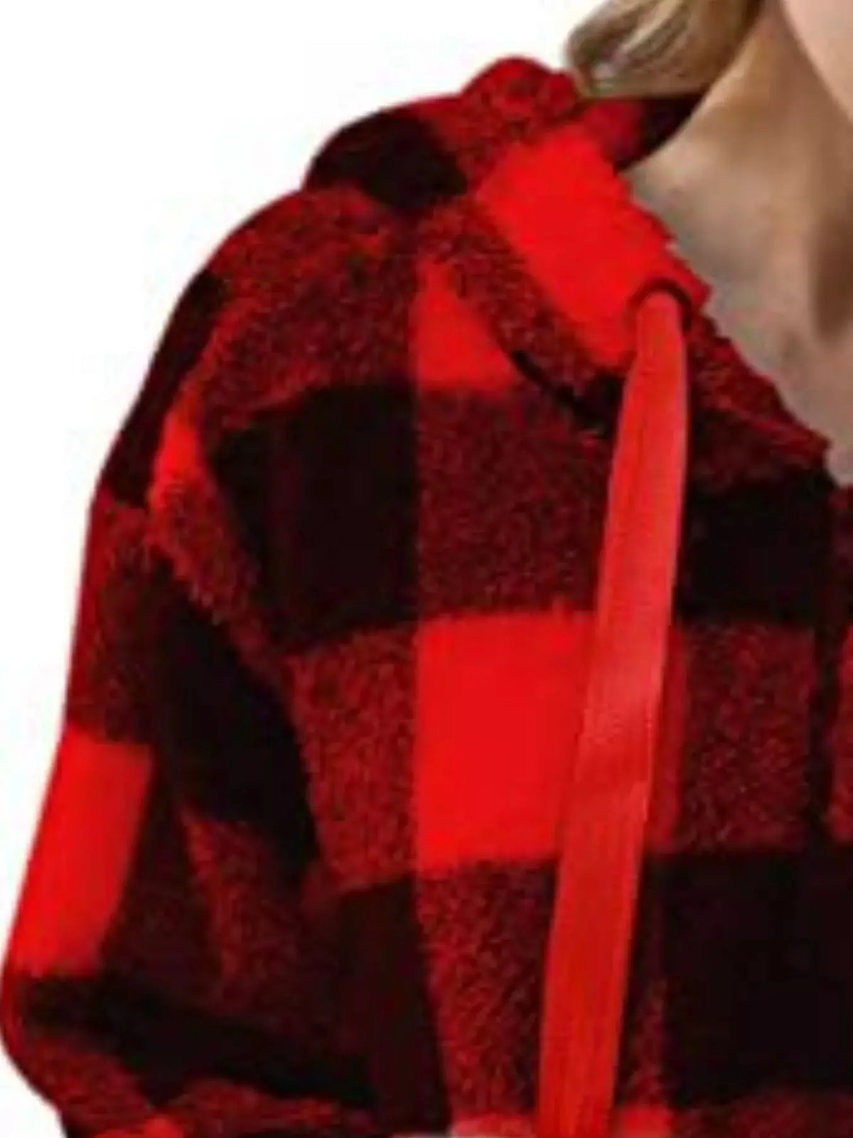 Full Size Plaid Sherpa Drawstring Hoodie Plus Size20