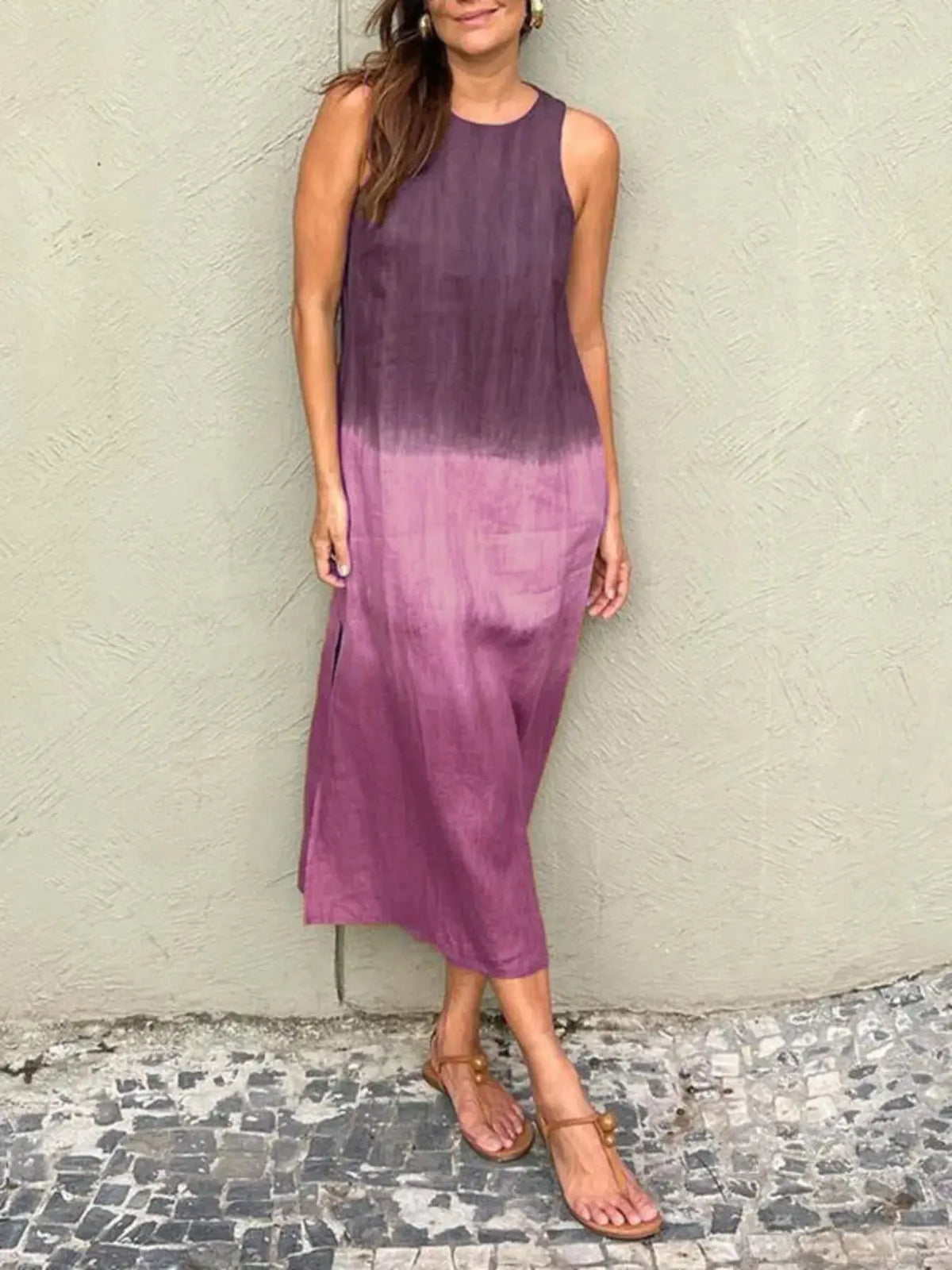 Full Size Sleeveless Gradient Tank Midi Dress Plus Size 13