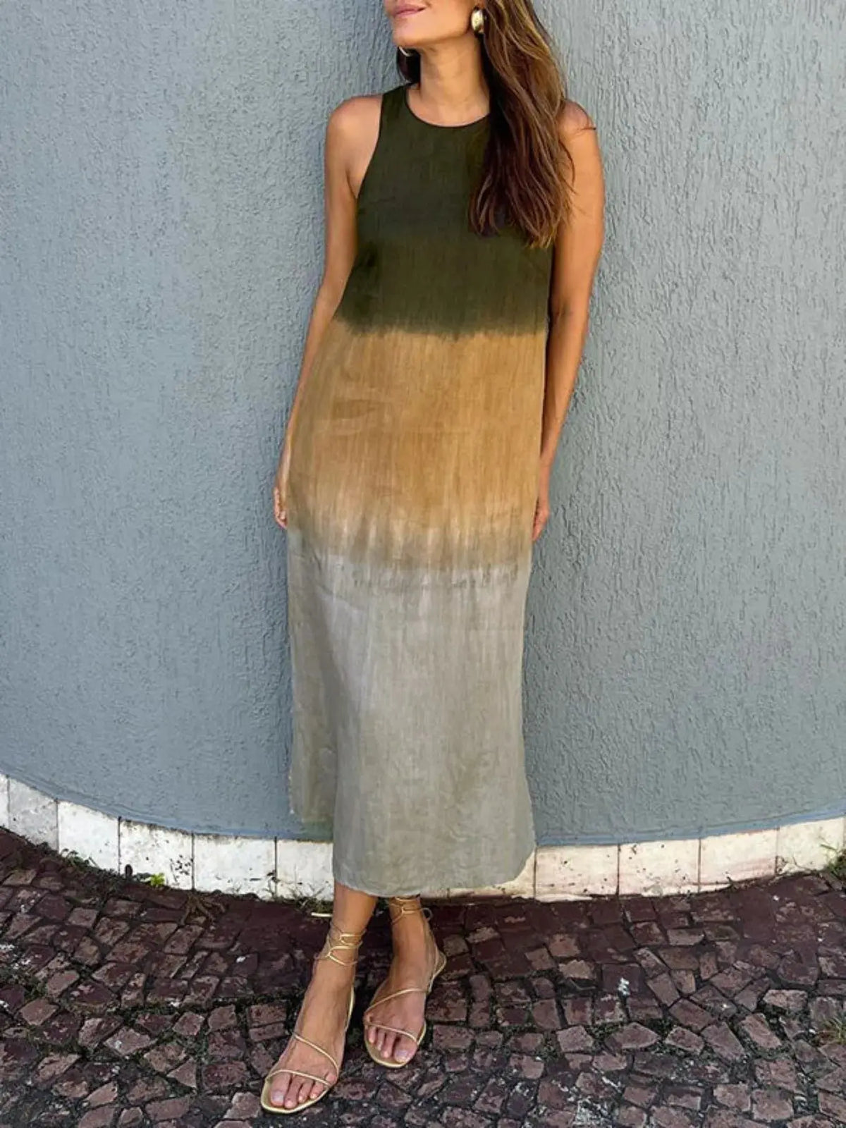 Full Size Sleeveless Gradient Tank Midi Dress Plus Size 19