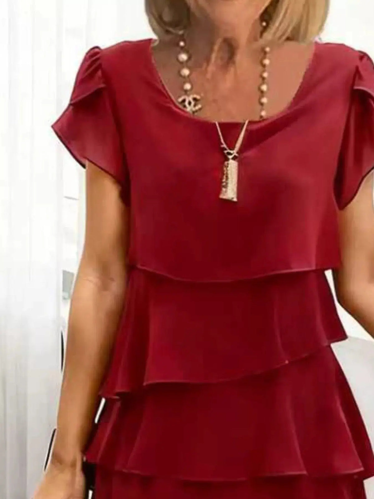 Full Size Ruffled Layered Petal Sleeve Dress Plus Size 1