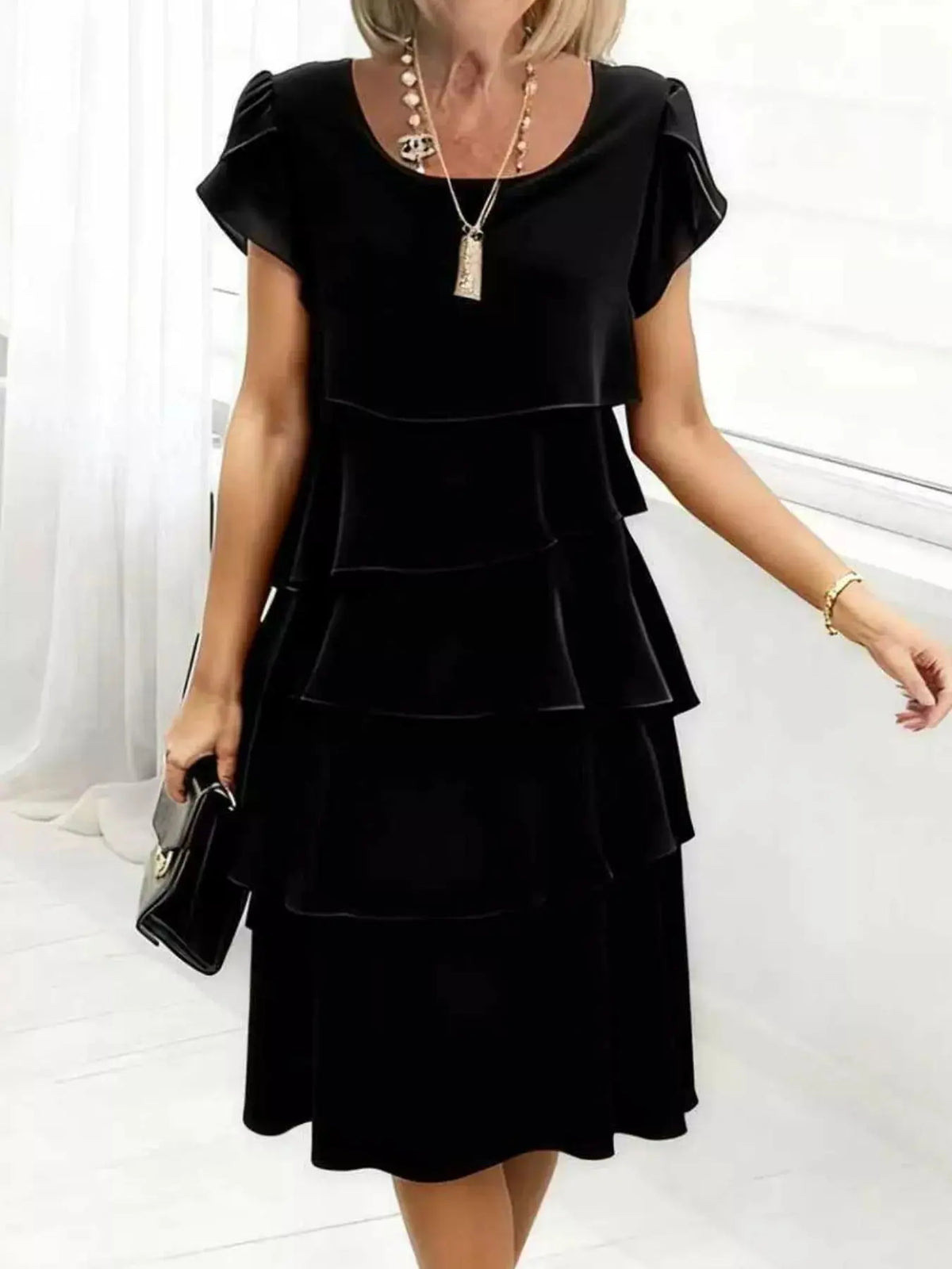 Full Size Ruffled Layered Petal Sleeve Dress Plus Size 3