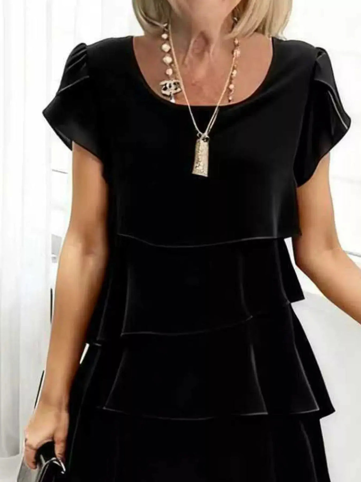Full Size Ruffled Layered Petal Sleeve Dress Plus Size 4