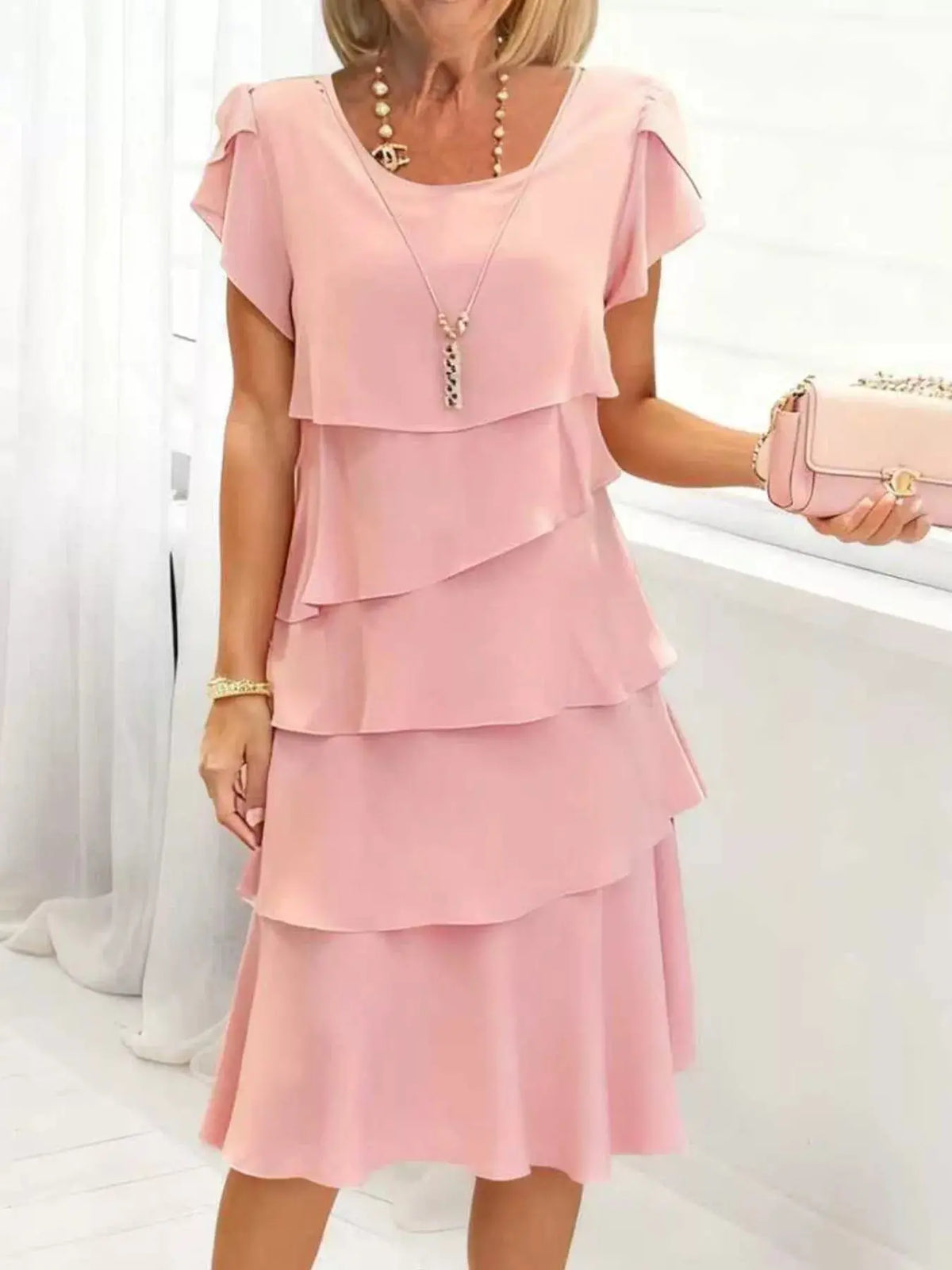 Full Size Ruffled Layered Petal Sleeve Dress Plus Size 6
