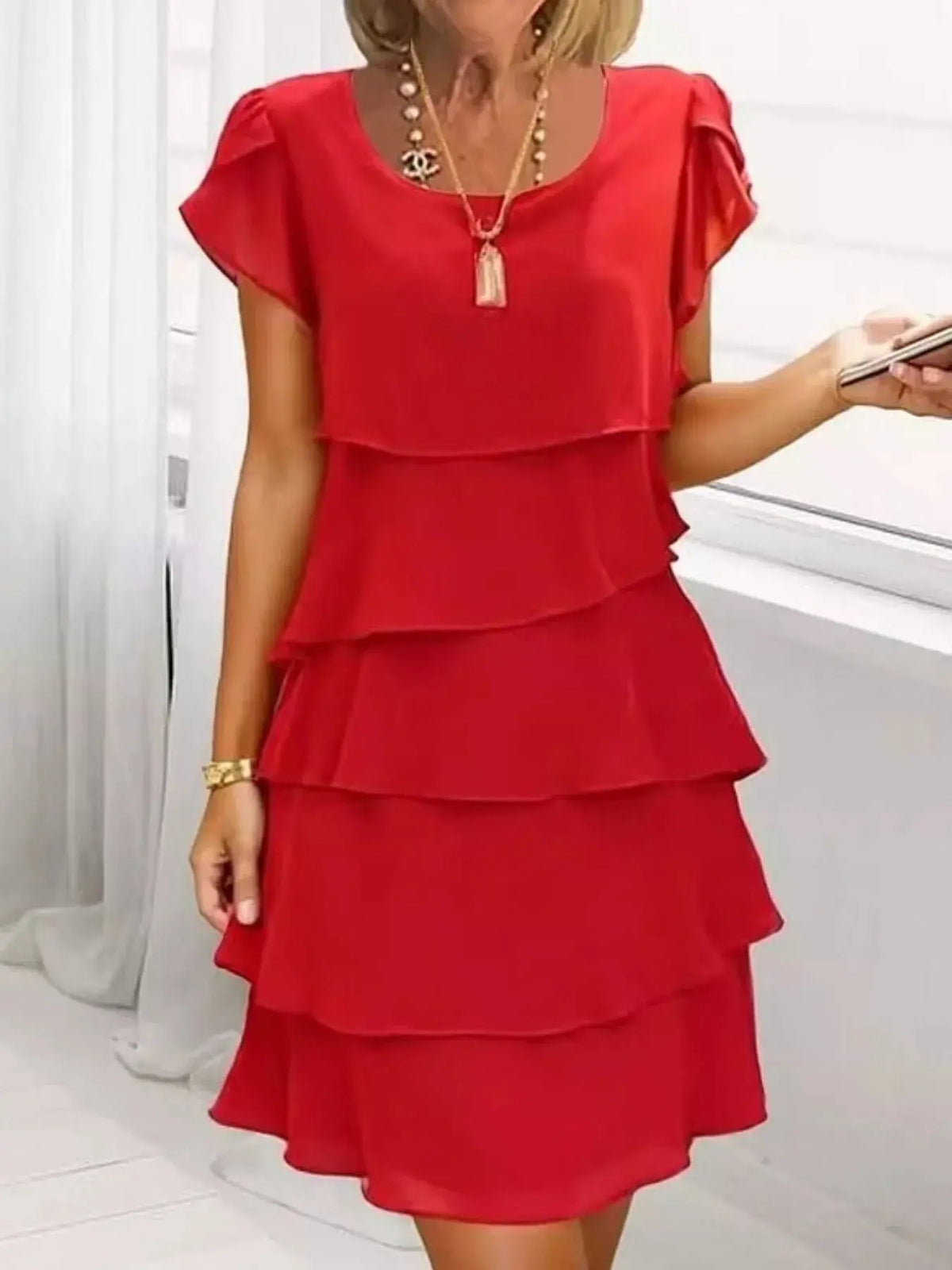 Full Size Ruffled Layered Petal Sleeve Dress Plus Size 9
