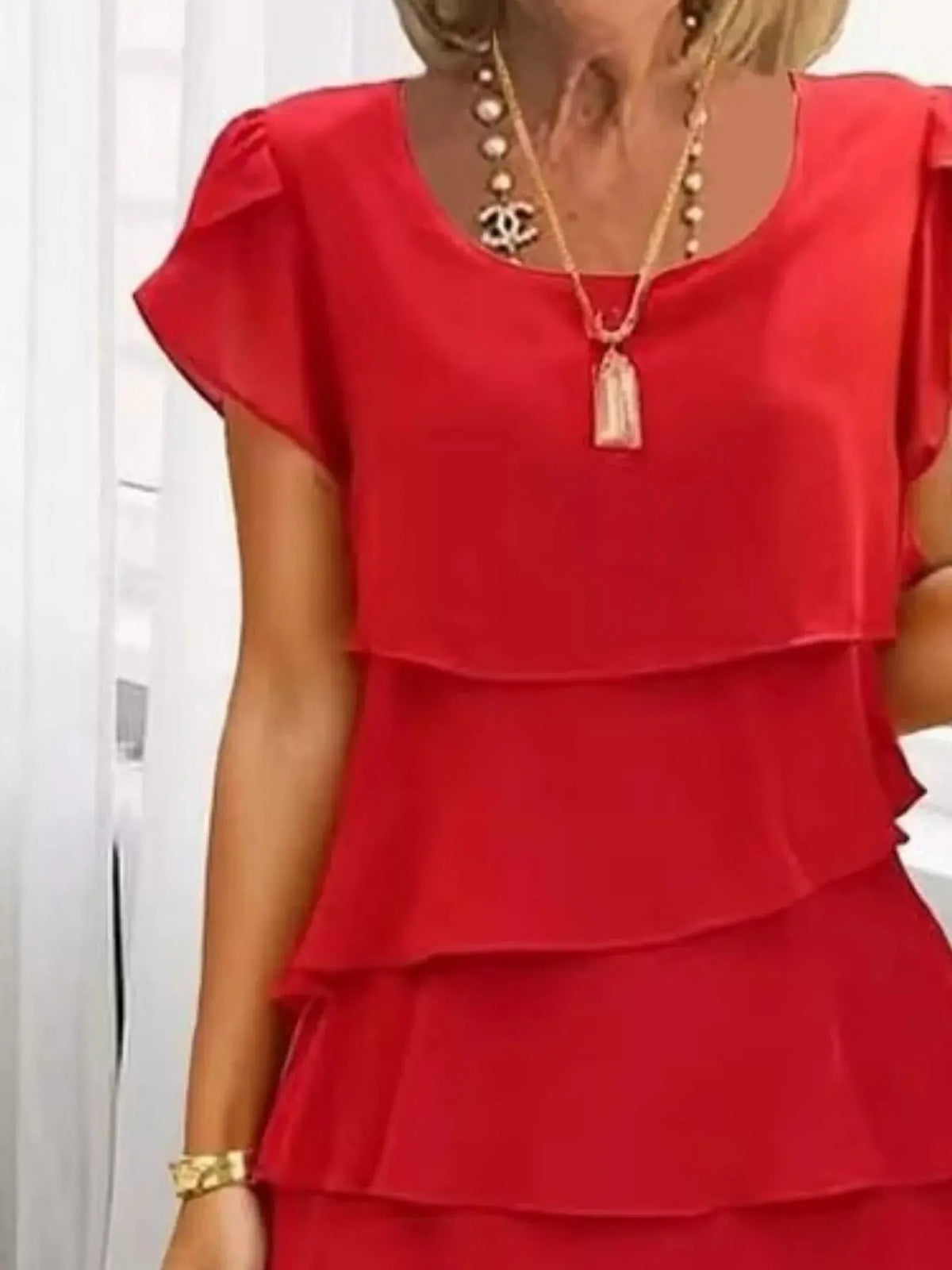 Full Size Ruffled Layered Petal Sleeve Dress Plus Size 11