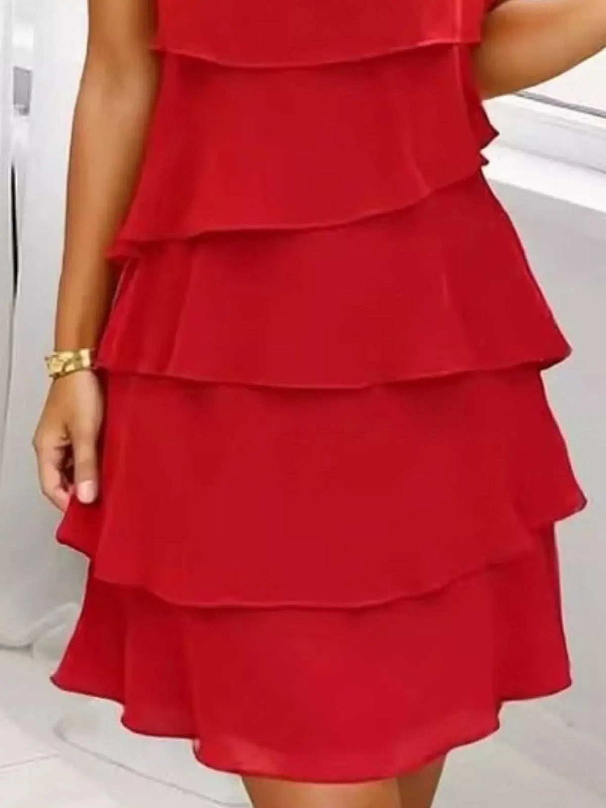 Full Size Ruffled Layered Petal Sleeve Dress Plus Size 12