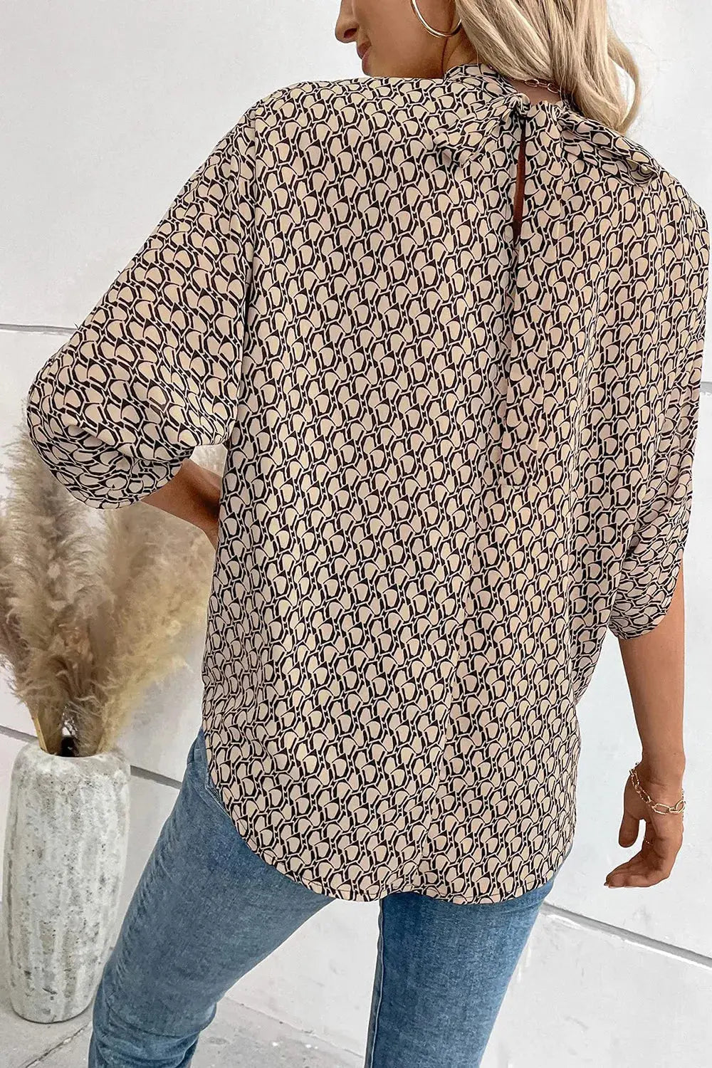 Tie Back Slit Half Sleeve Blouse 04