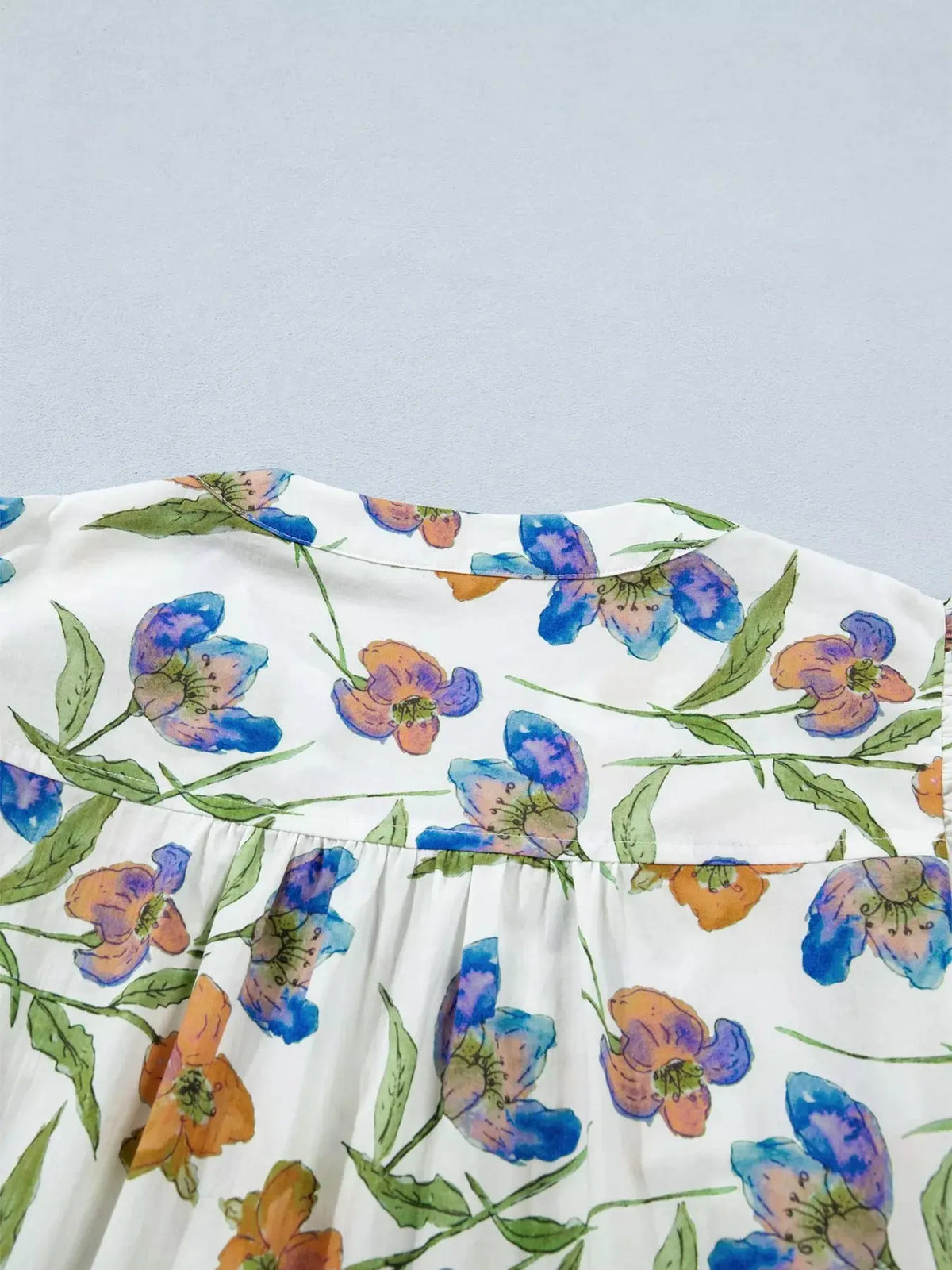 V-Neck Pressed Pleats Binding Tape Cotton Blouse 11