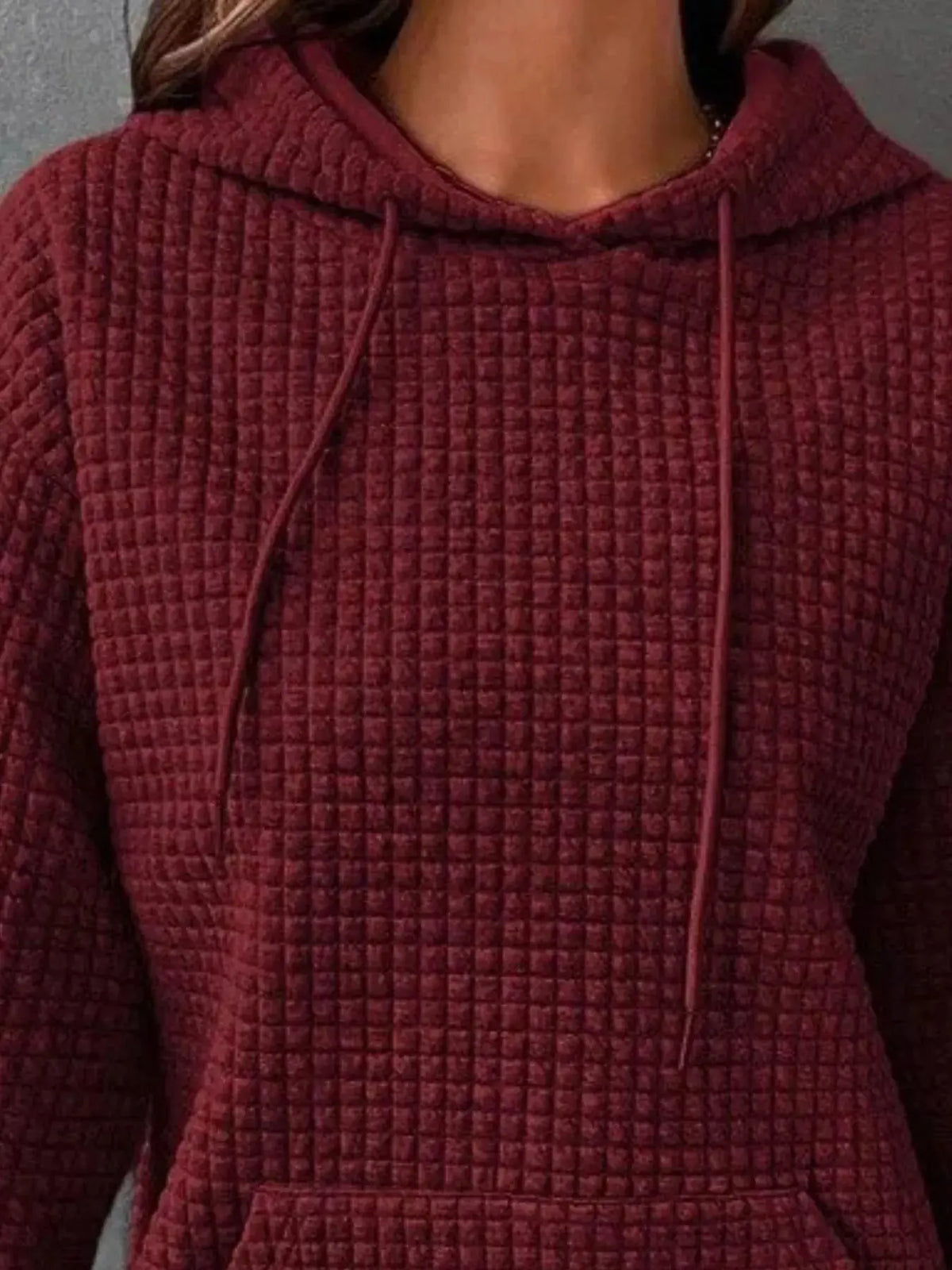 Full Size Textured Kangaroo Pocket Hoodie 05