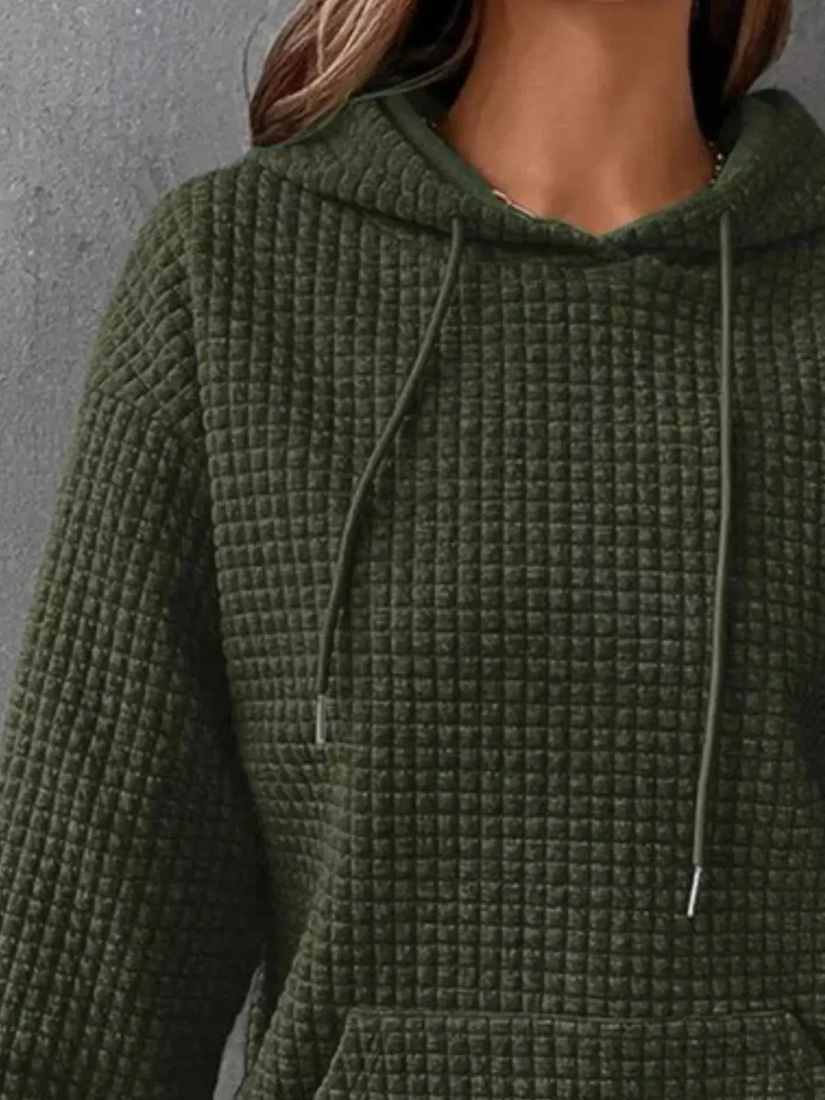 Full Size Textured Kangaroo Pocket Hoodie 07