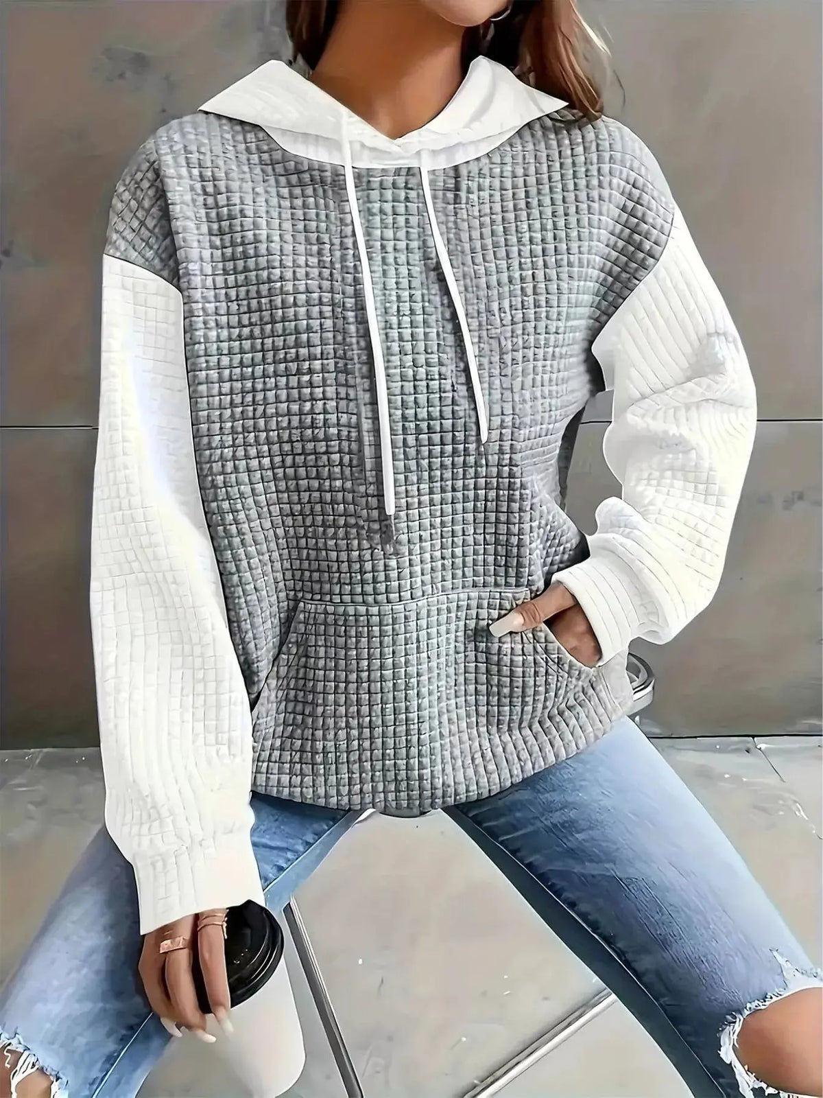 Full Size Textured Kangaroo Pocket Hoodie 08