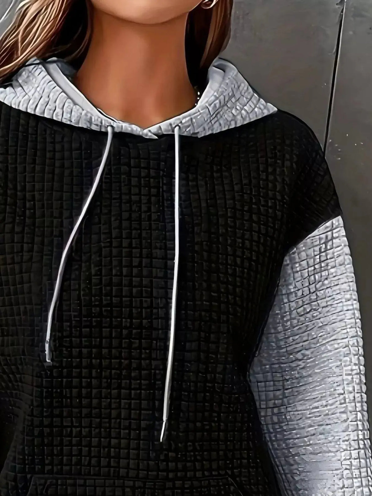 Full Size Textured Kangaroo Pocket Hoodie 001