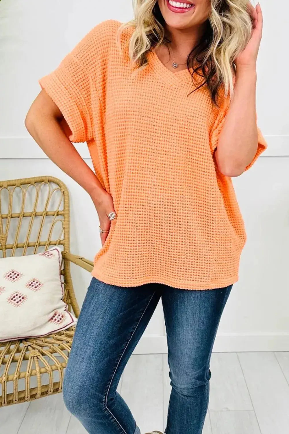 Waffle Knit V-Neck T-Shirt 10