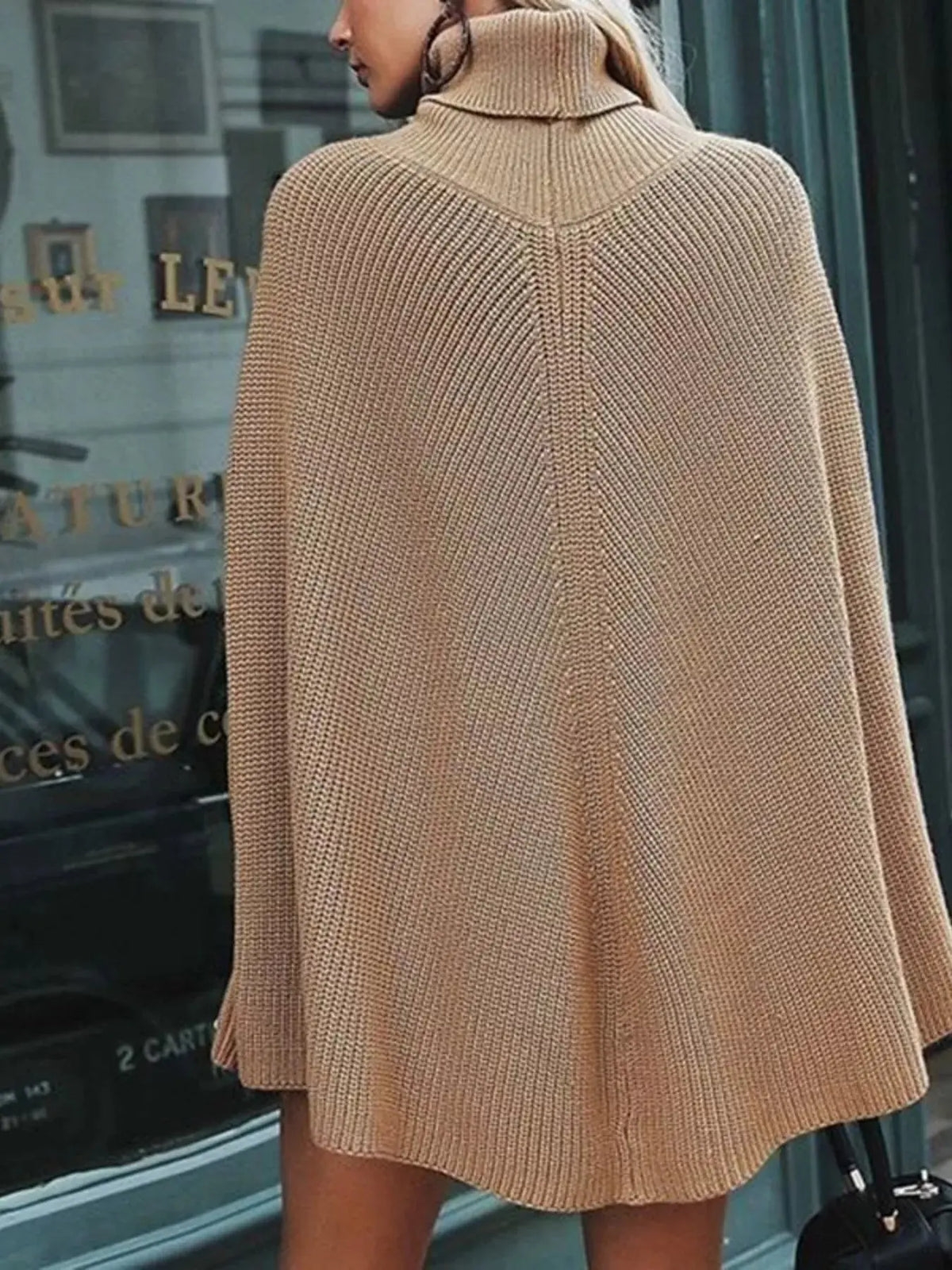 Turtleneck Knitted Cape Sweater 3