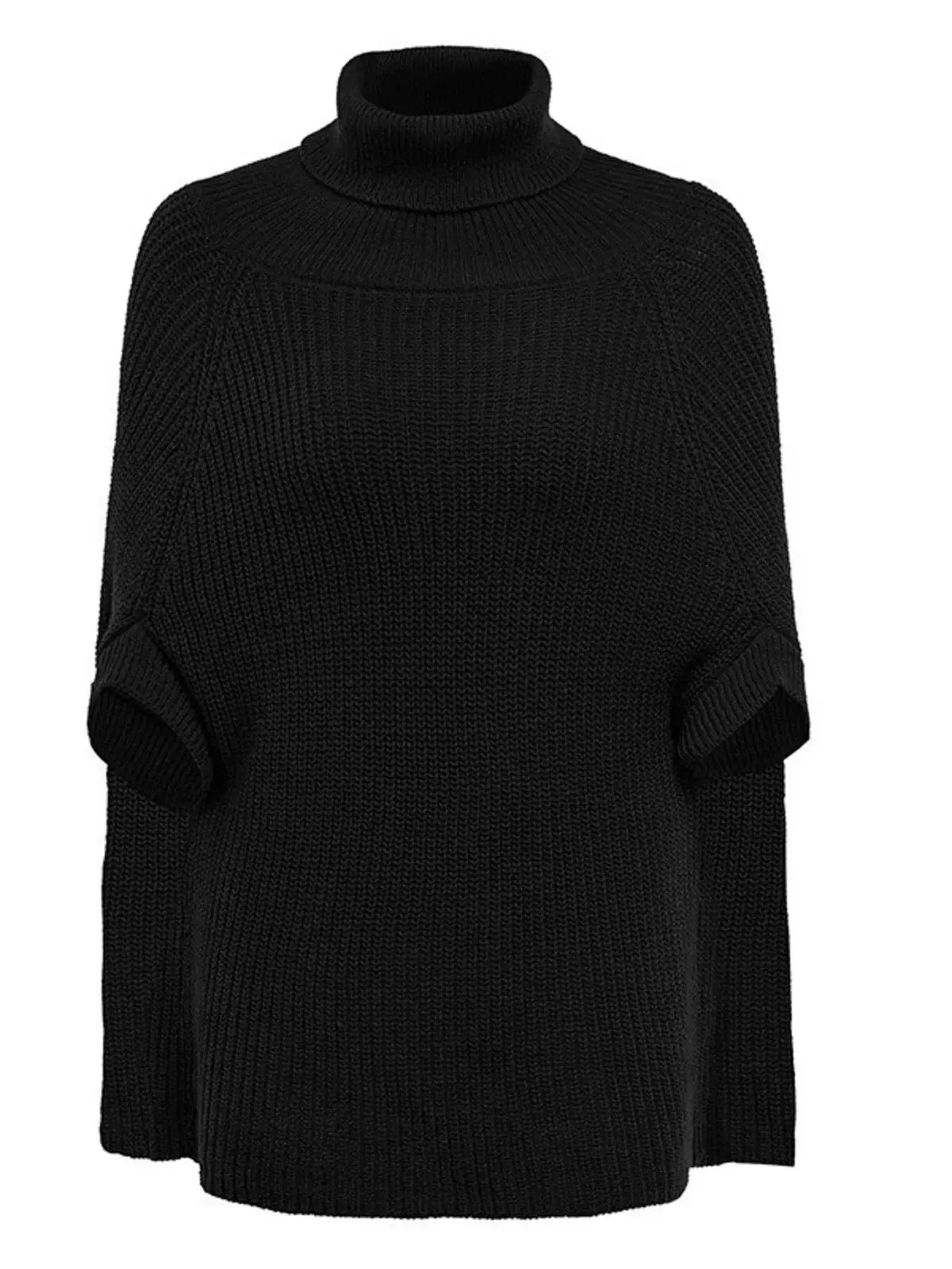 Turtleneck Knitted Cape Sweater 7