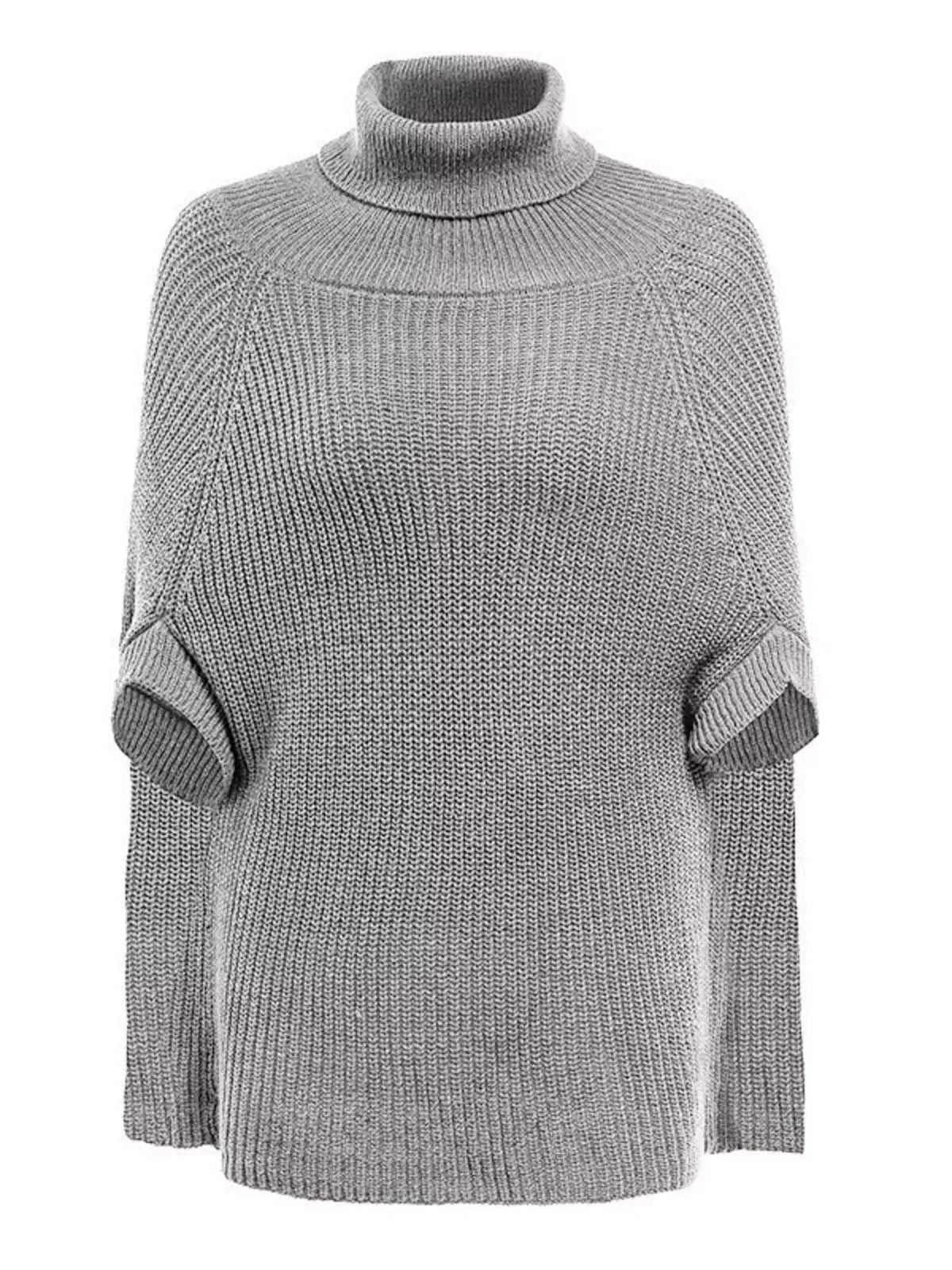 Turtleneck Knitted Cape Sweater 9