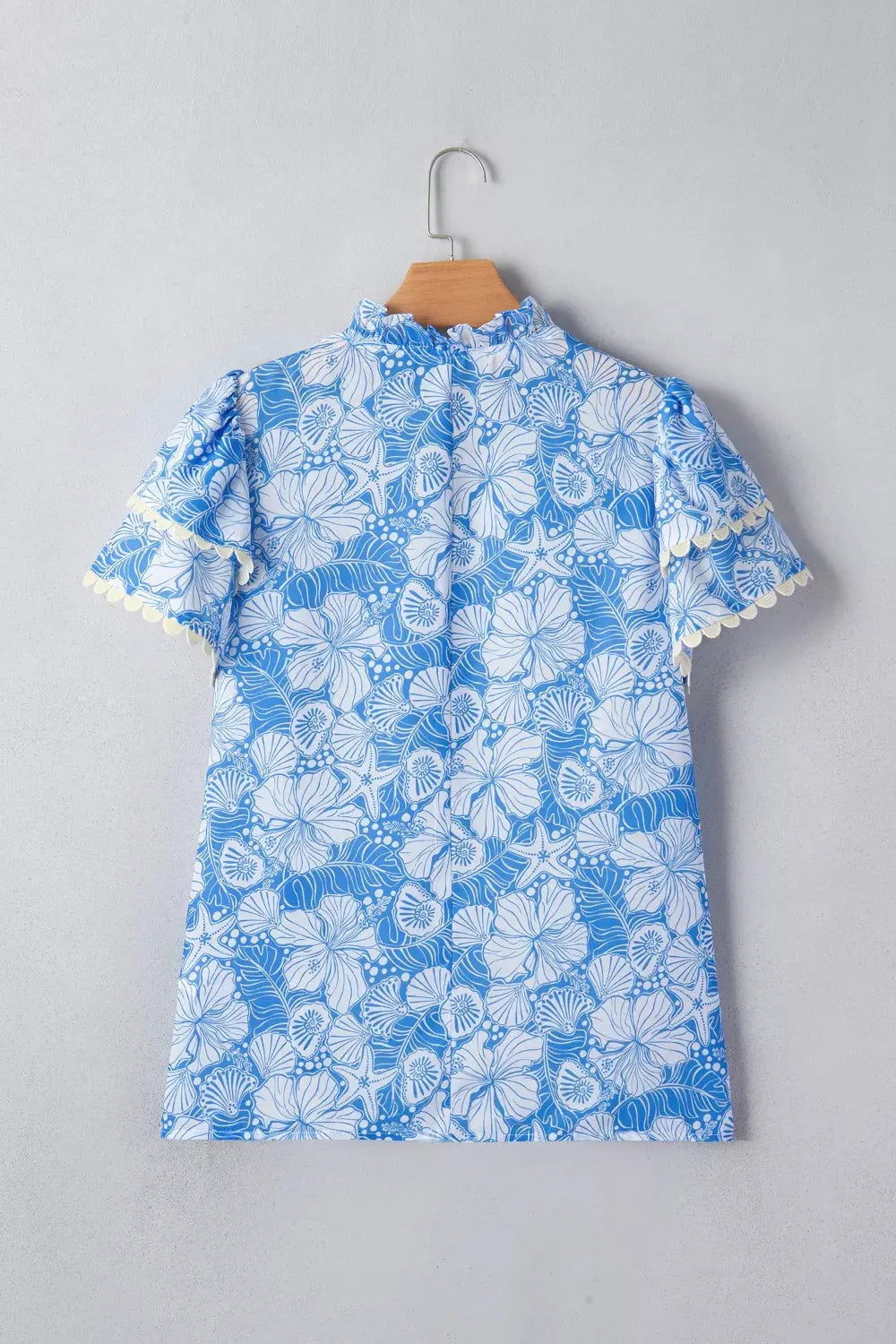 Scalloped Trim V Neck Short Sleeve Blouse 3