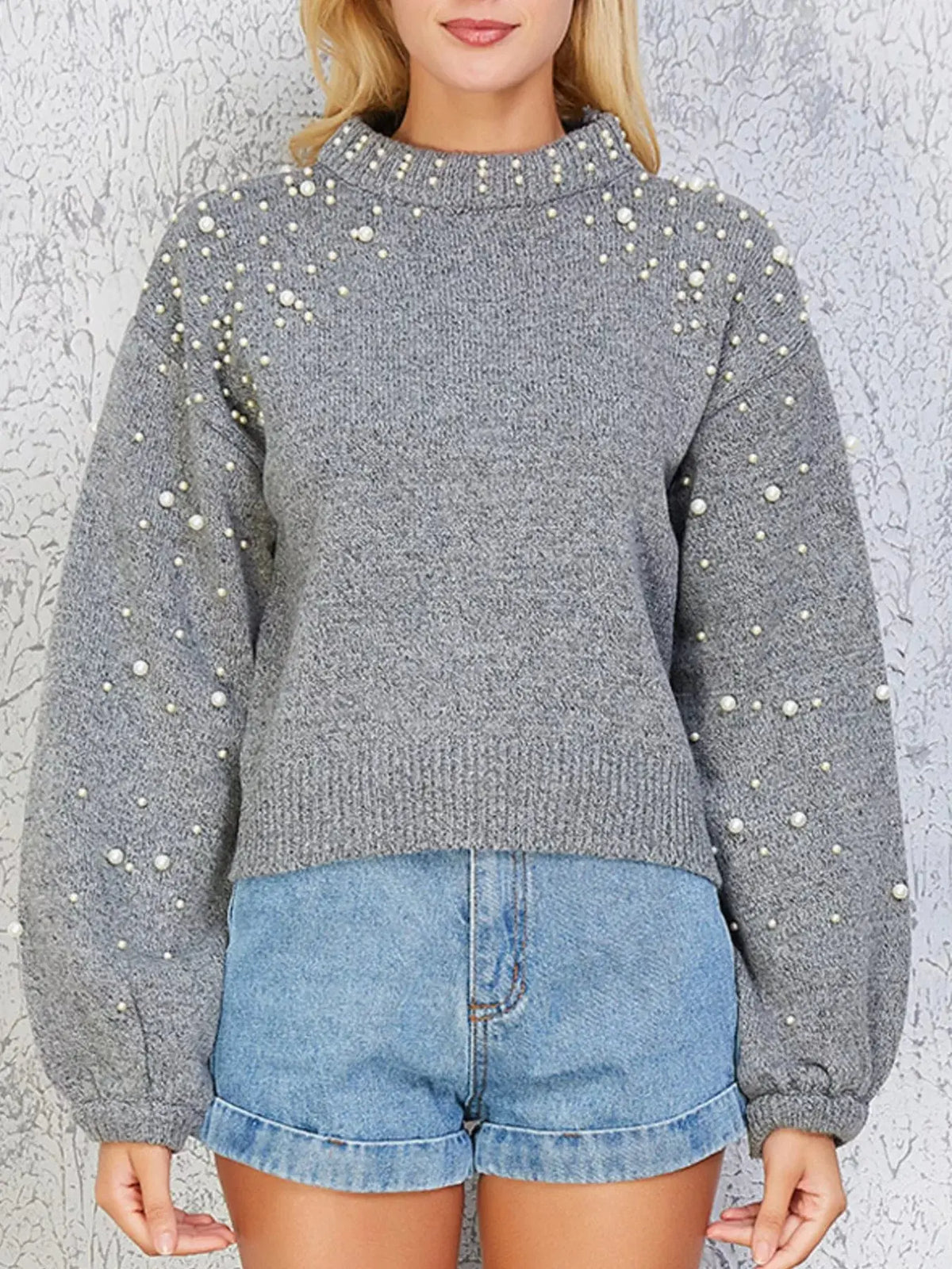 Mock Neck Sweater Pearl-Embellished 1