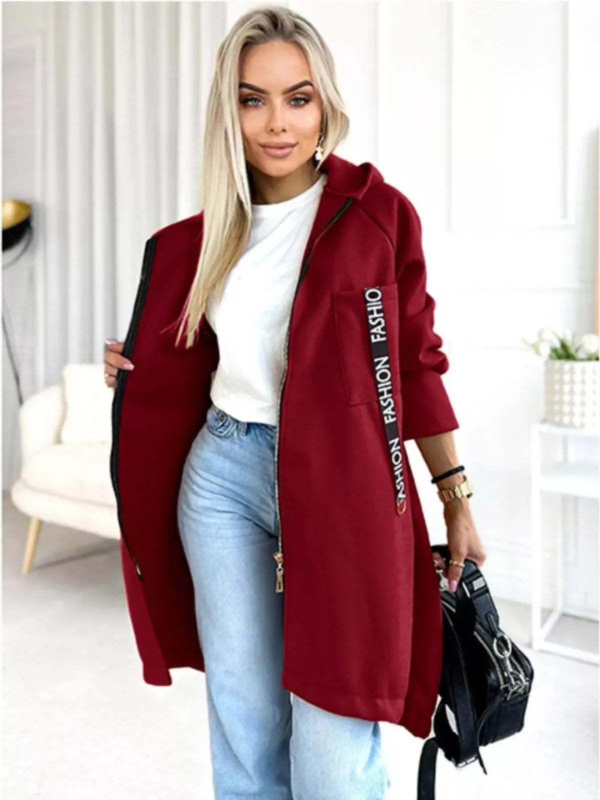 Full Size Zip Up Longline Hooded Outerwear Plus Size 3