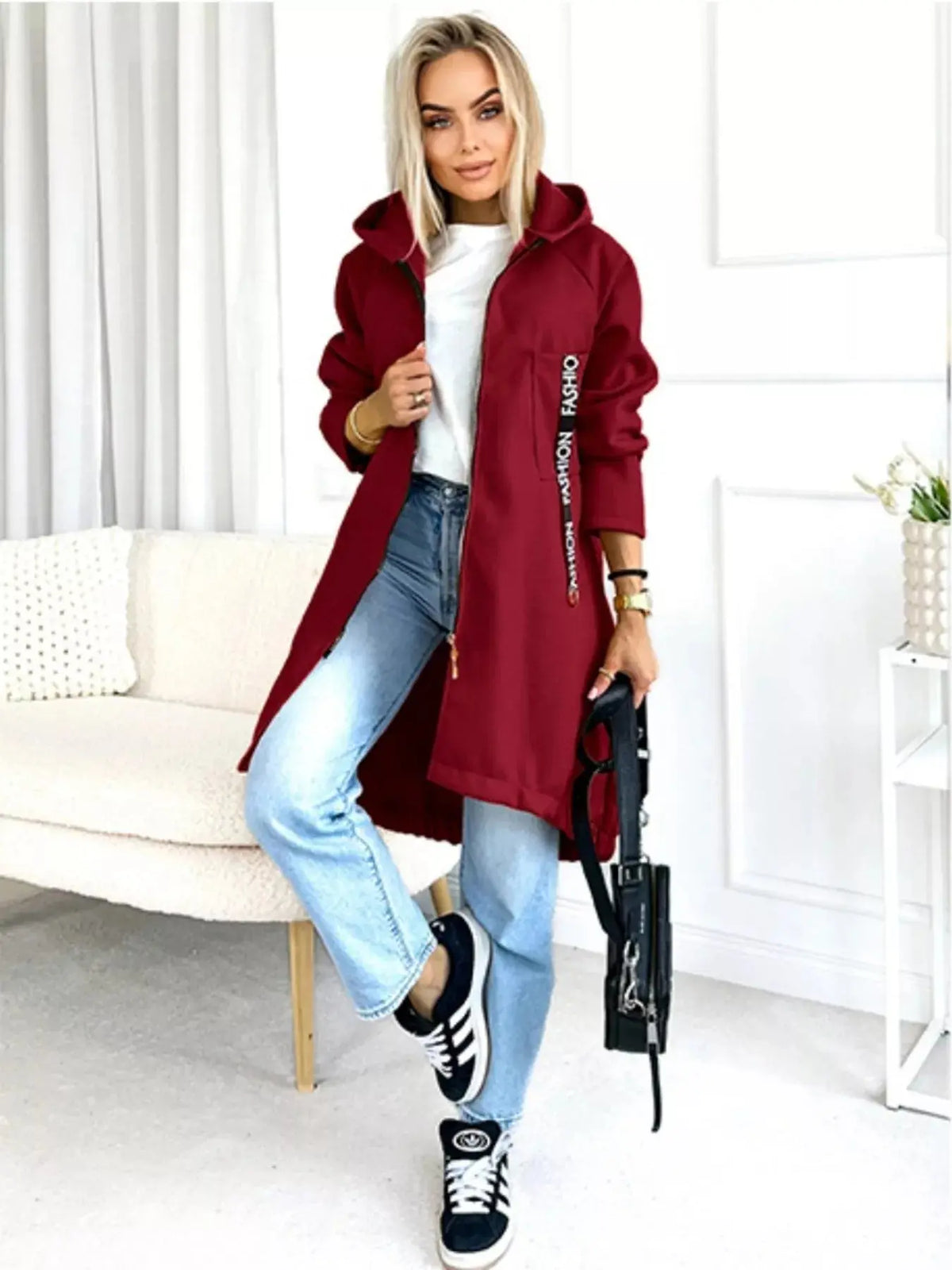 Full Size Zip Up Longline Hooded Outerwear Plus Size 5