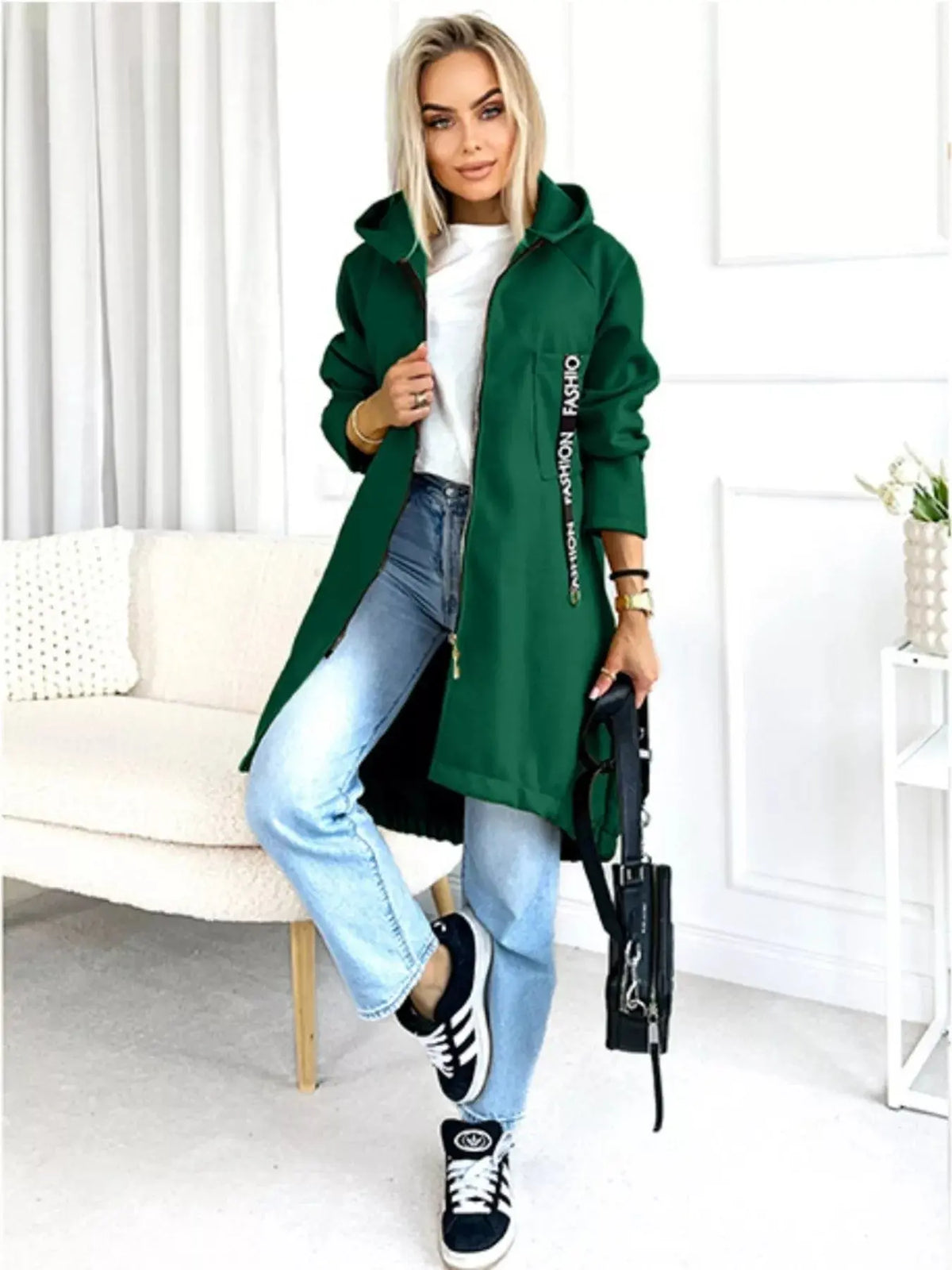 Full Size Zip Up Longline Hooded Outerwear Plus Size 8