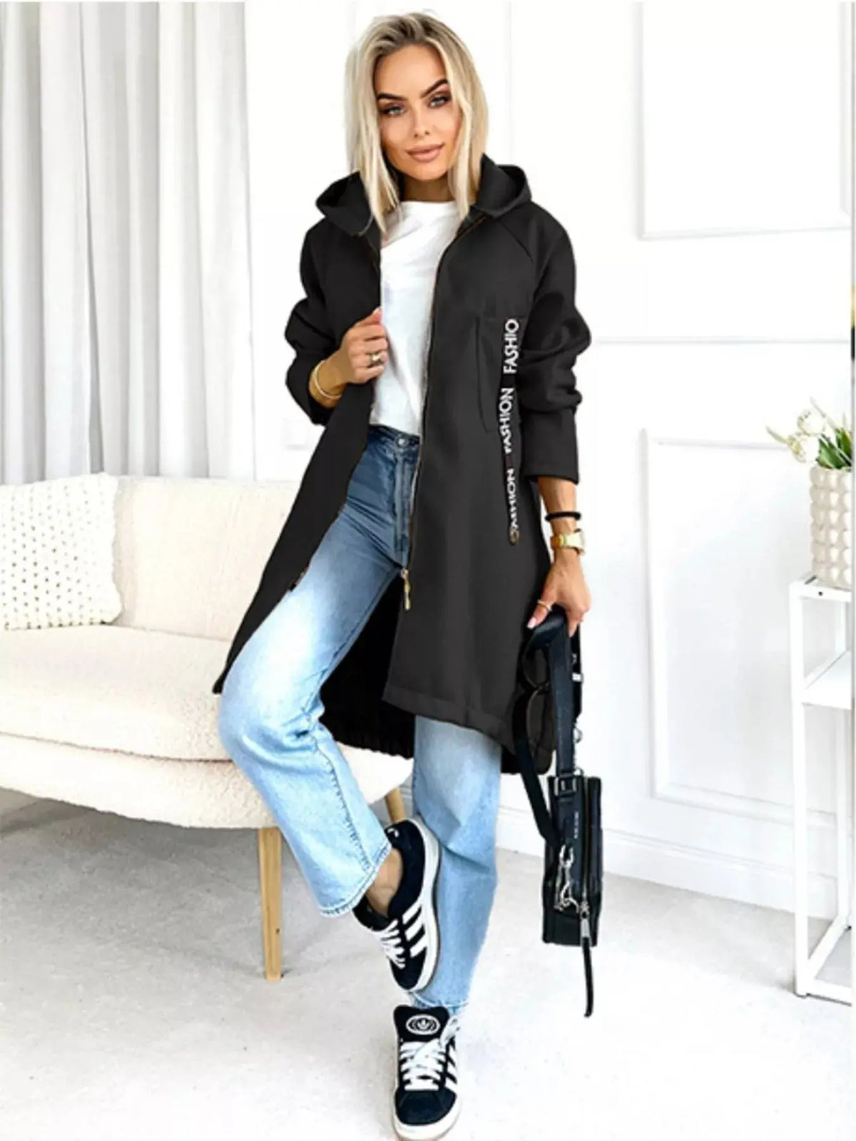 Full Size Zip Up Longline Hooded Outerwear Plus Size 11
