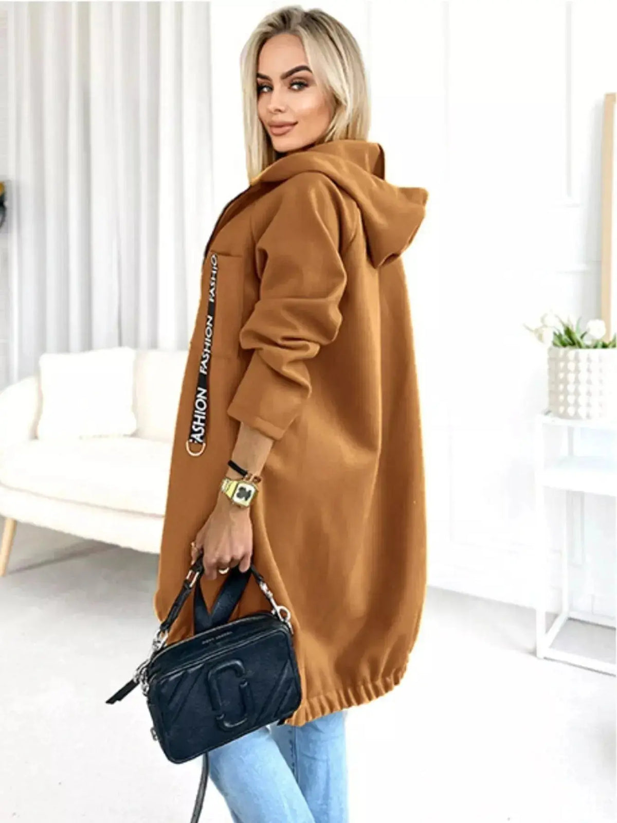 Full Size Zip Up Longline Hooded Outerwear Plus Size 13