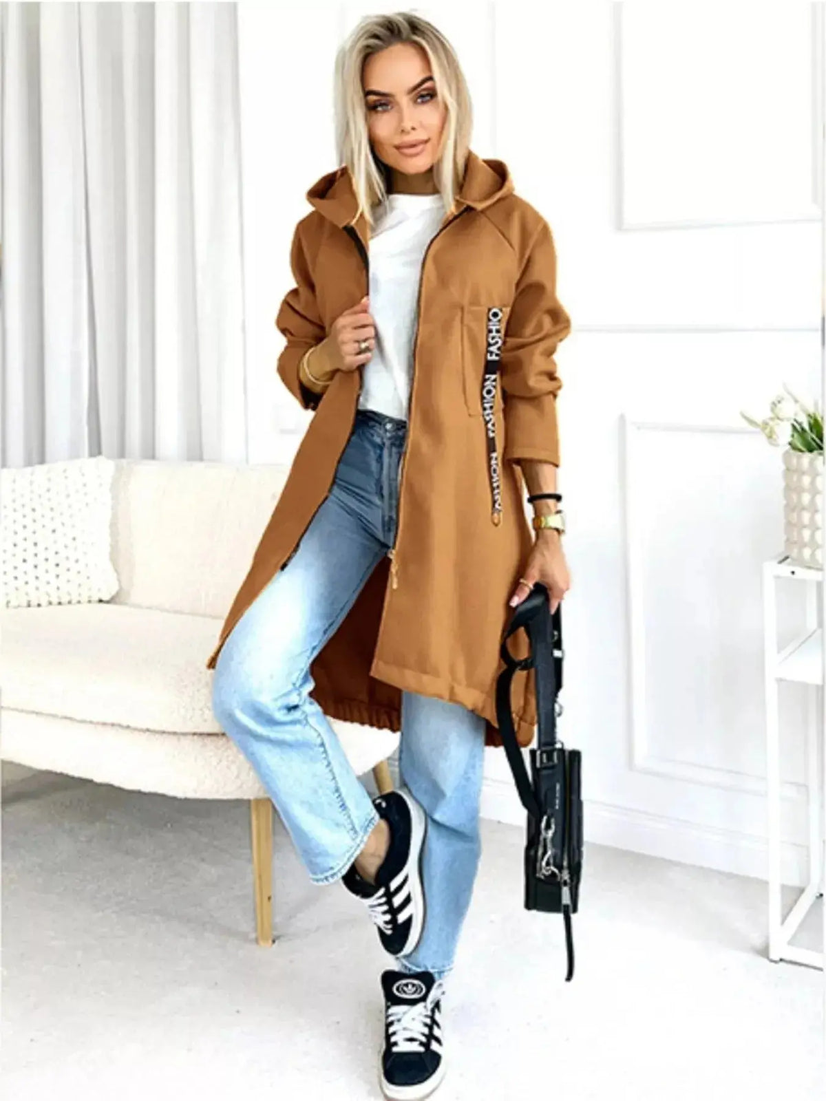 Full Size Zip Up Longline Hooded Outerwear Plus Size 14
