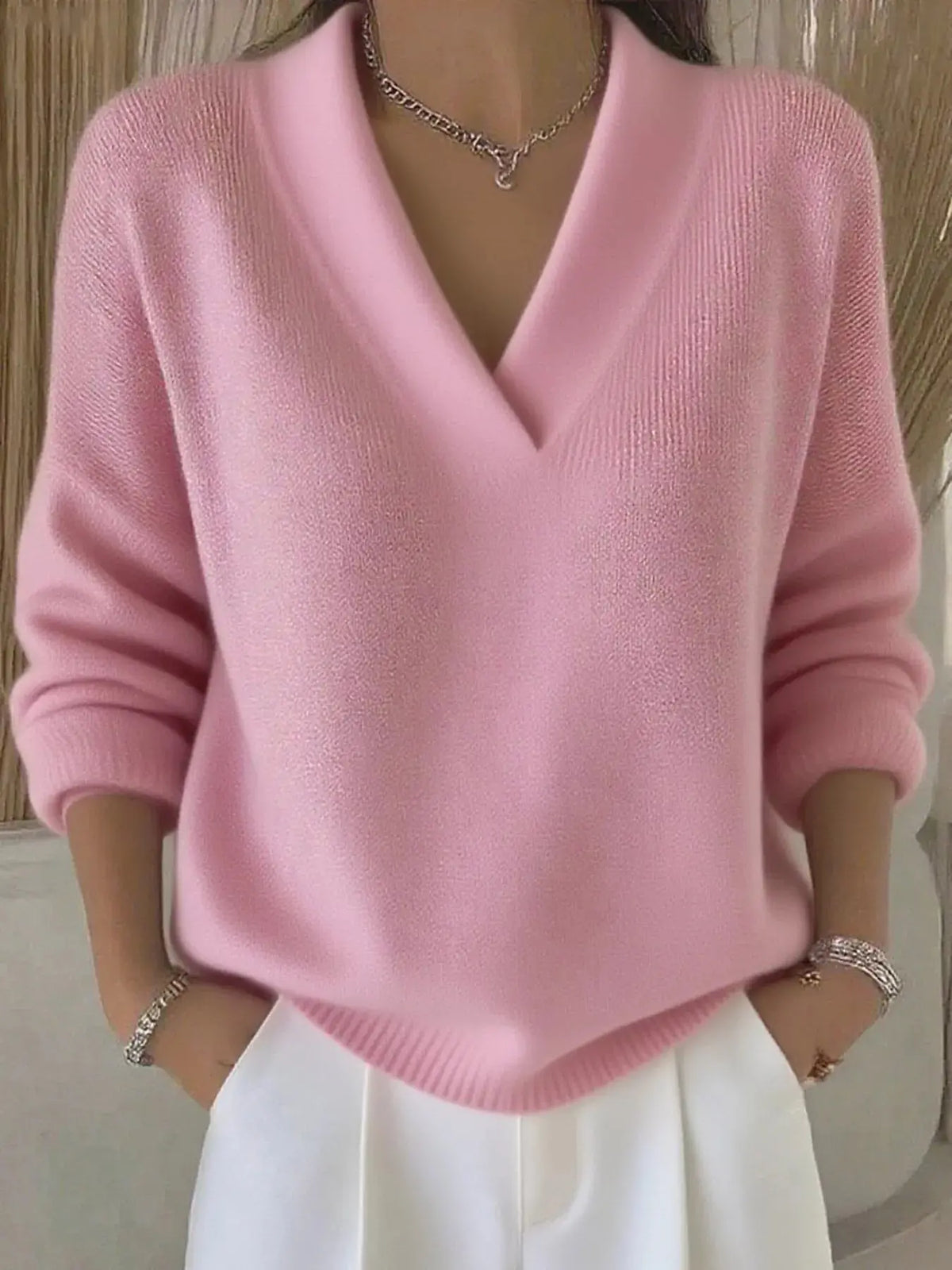 Full Size V-Neck Long Sleeve Sweater Plus Size 3