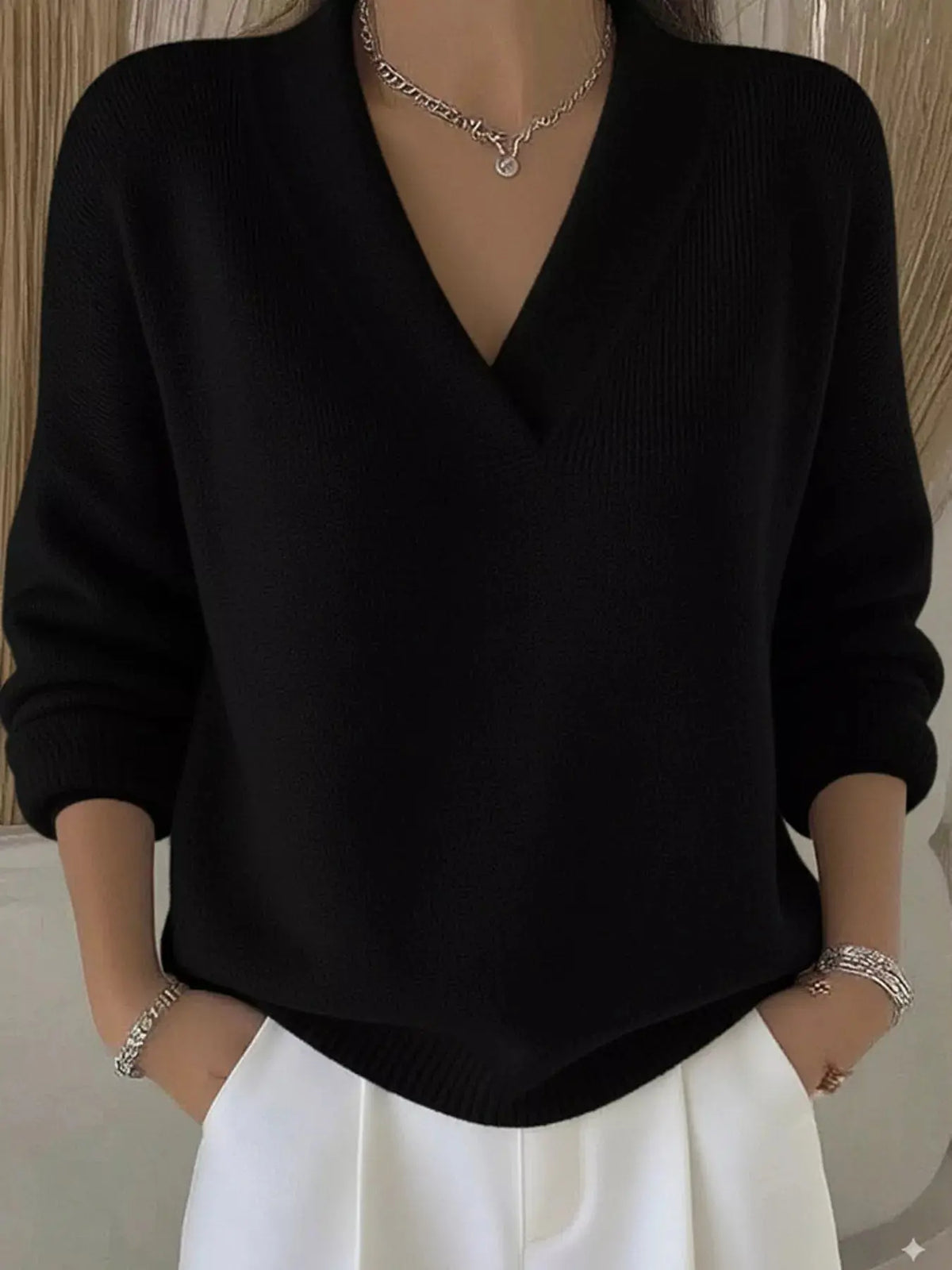 Full Size V-Neck Long Sleeve Sweater Plus Size 6