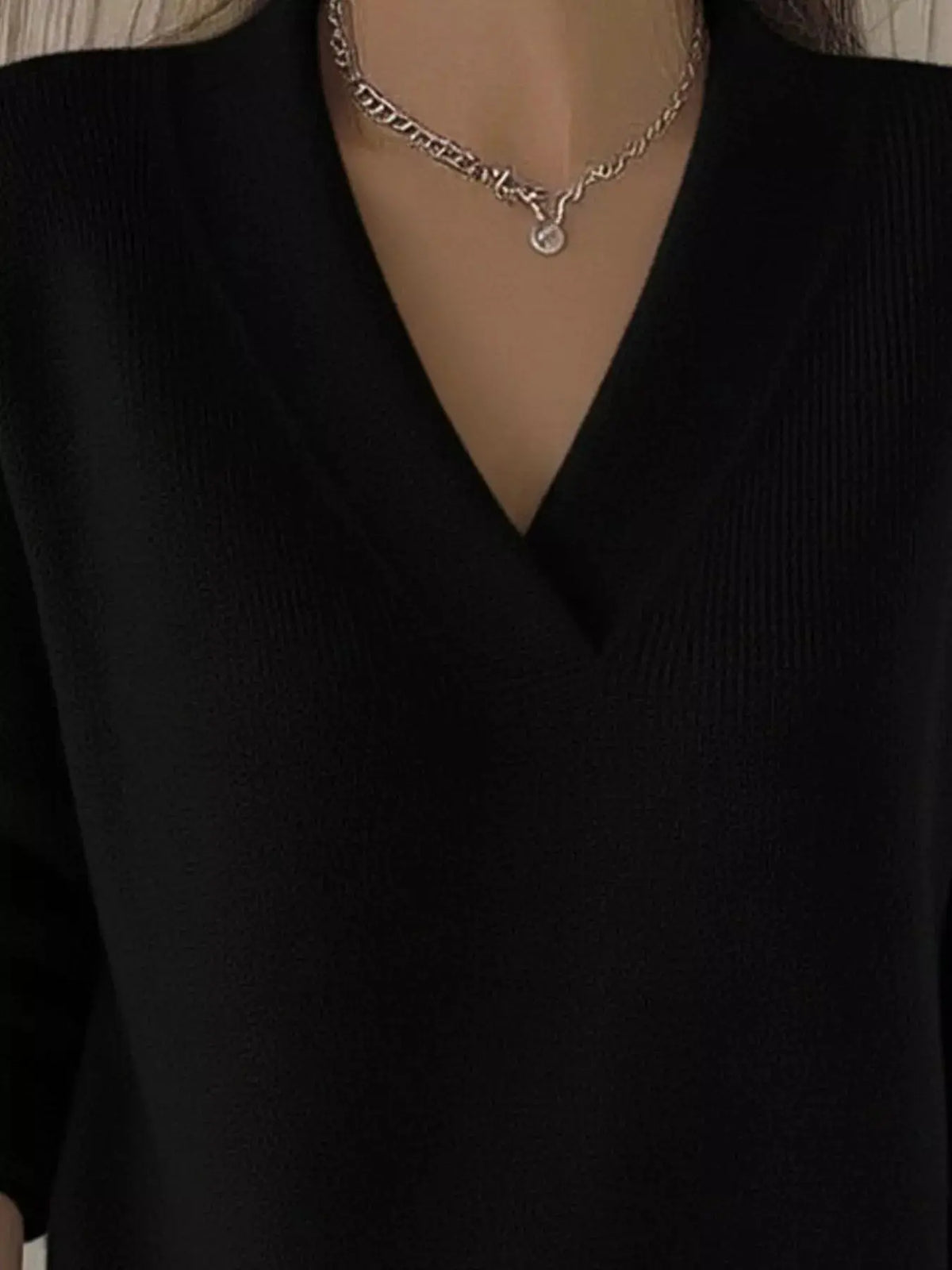 Full Size V-Neck Long Sleeve Sweater Plus Size 7