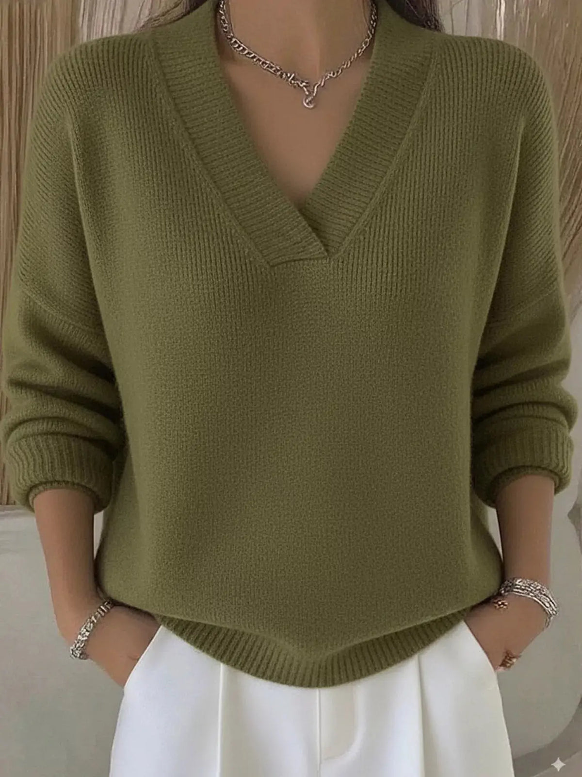 Full Size V-Neck Long Sleeve Sweater Plus Size 12