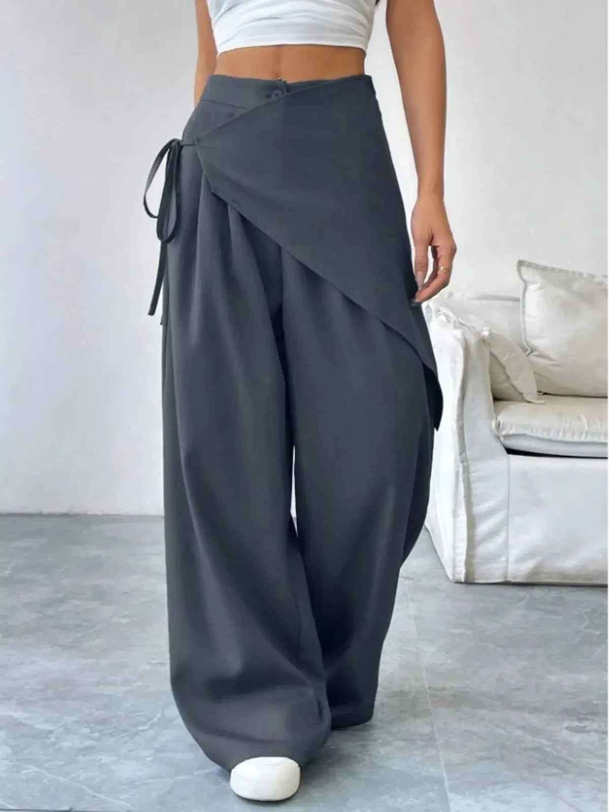 Wrap-Front Wide-Leg Pants For Women 6