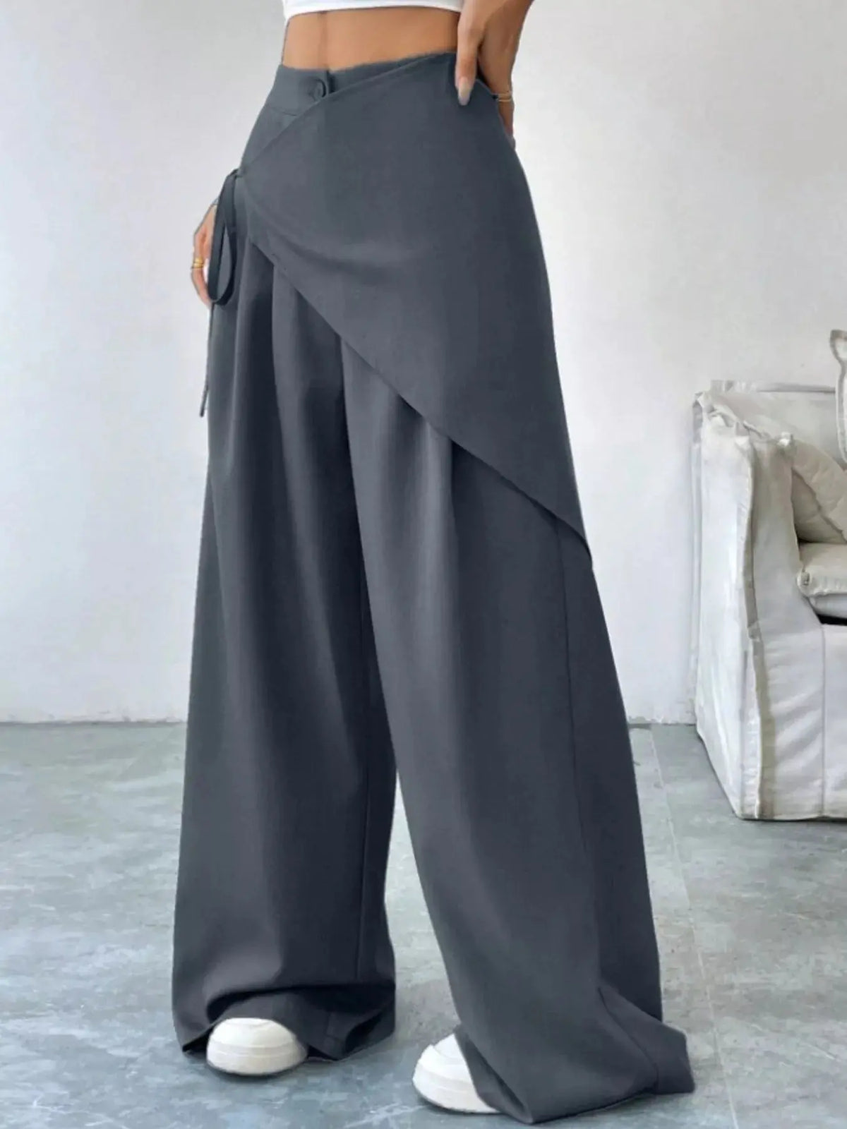 Wrap-Front Wide-Leg Pants For Women9