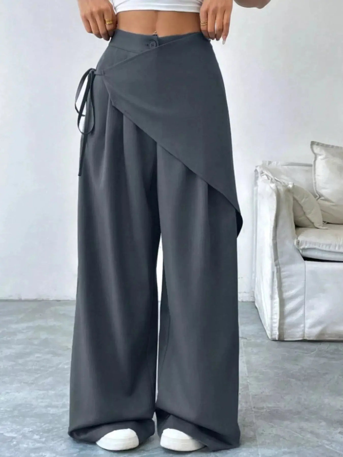 Wrap-Front Wide-Leg Pants For Women 10