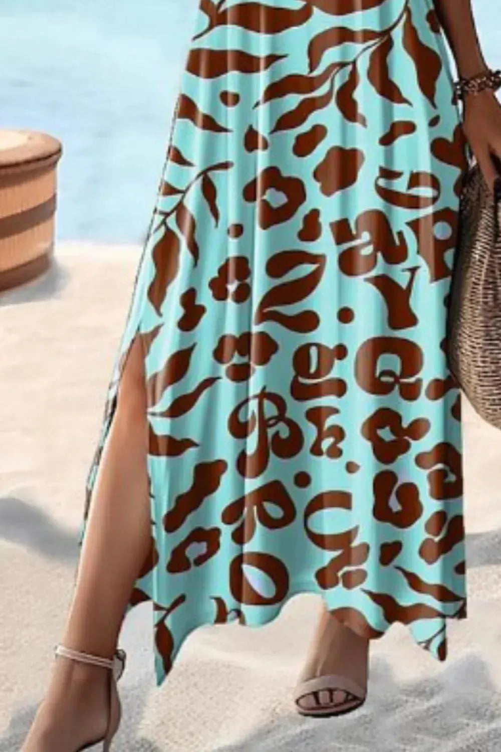 Full Size V-Neck Short Sleeve Printed Slit Tee Dress Plus2
