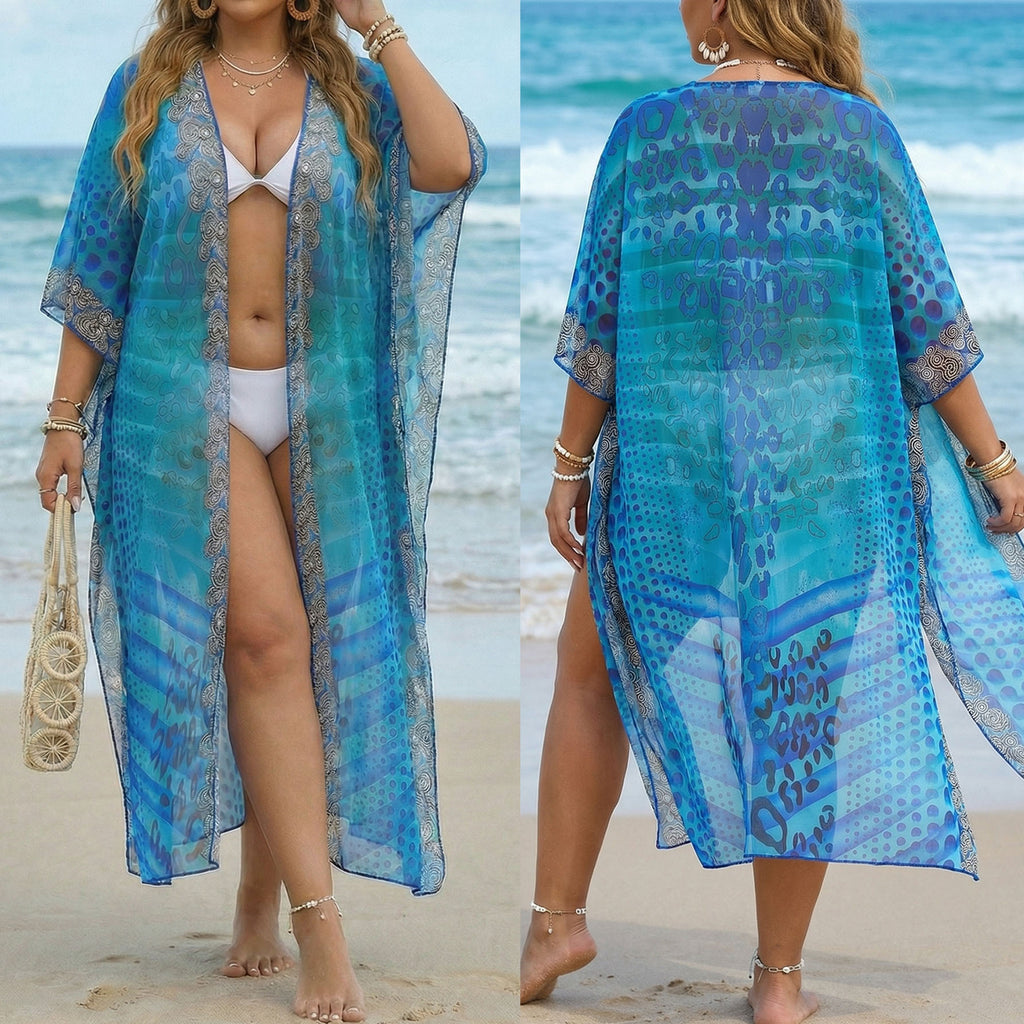 Long Open Front Beach Cover-Up for Women Plus Size