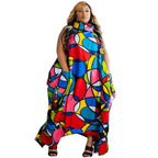 Plus Size Women Irregular Loose Dresses Turtleneck Summer Tank Maxi Long Dress Printed