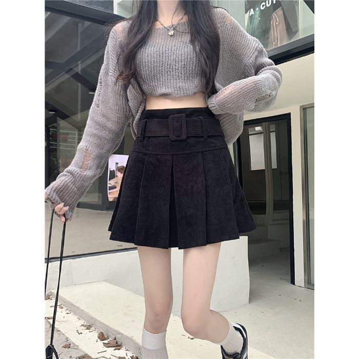 Big Size Corduroy A-Line Skirt for Women Spring New Style Chiffon Mini Skirt Plus Size Slimming Skirt