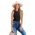Backless Sleeveless Ribbed Knit Inner and Outer Wear BM Top for Women
