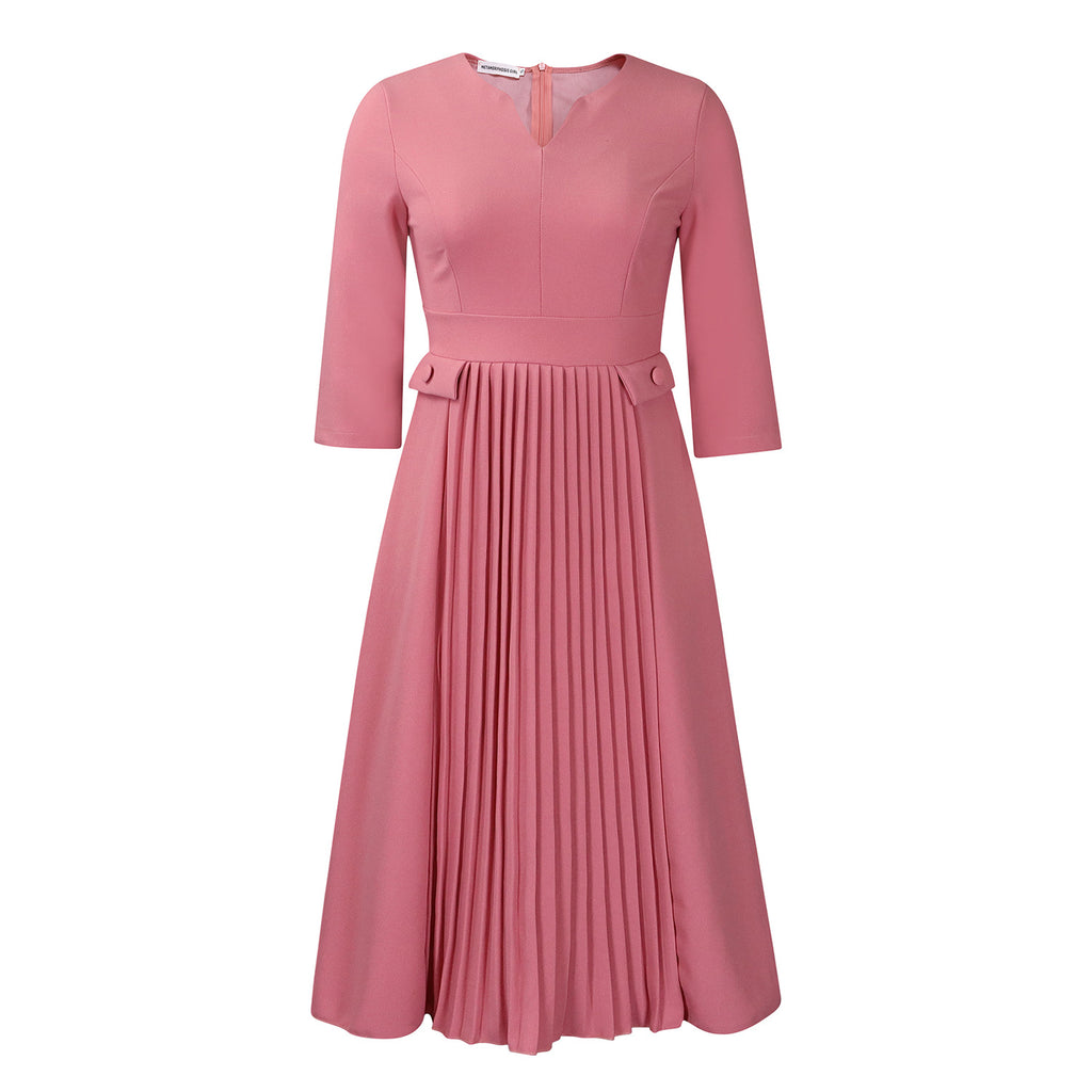 Solid Color Pleated Plus Size Dress