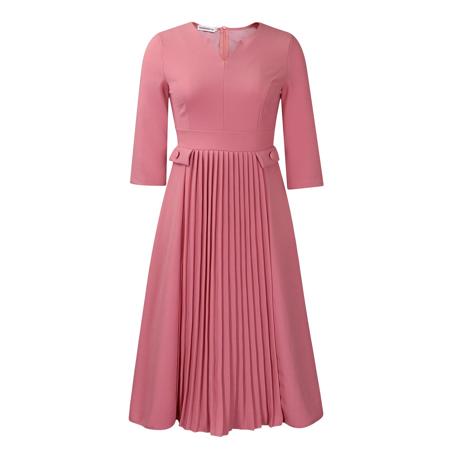Solid Color Pleated Plus Size Dress