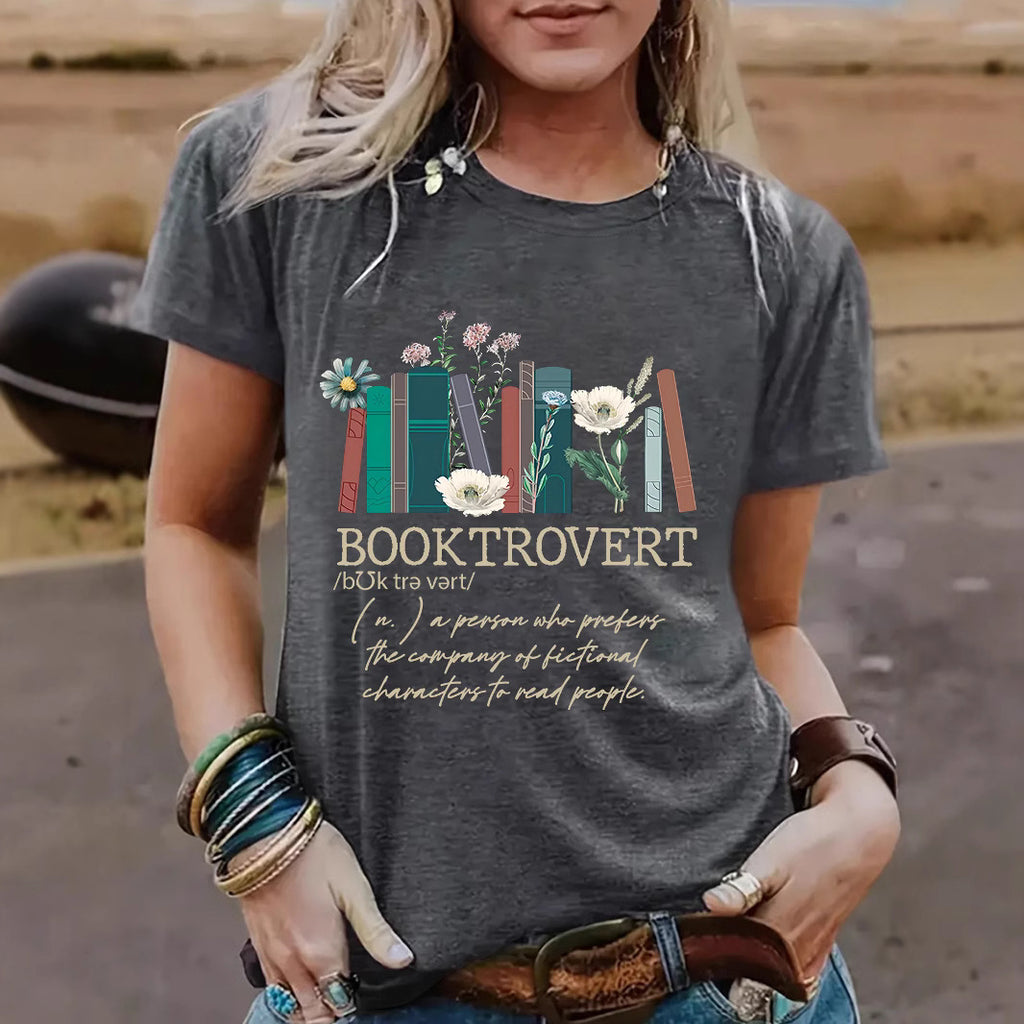 New book printed round neck loose short sleeved shirt