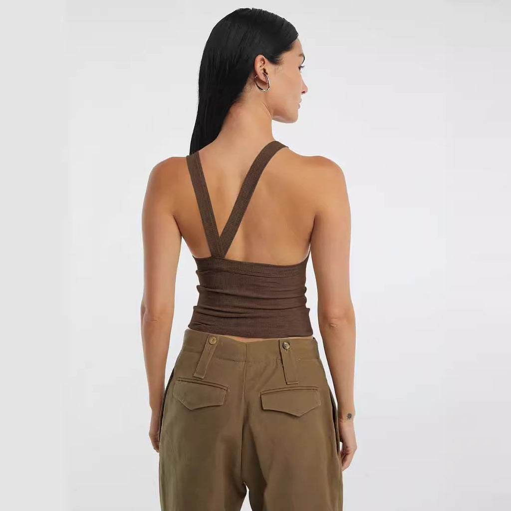Backless Sleeveless Ribbed Knit Inner and Outer Wear BM Top for Women