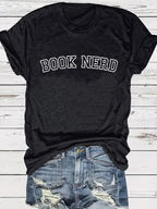 BOOK NERD Pattern Round Neck Short Sleeve