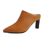 Retro stiletto pointed toe mules for women summer outer wear half slippers