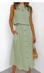 Solid Color Vest & Skirt Set