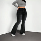 Elastic Plus Size Women's Black and Gray Denim Flared Jeans